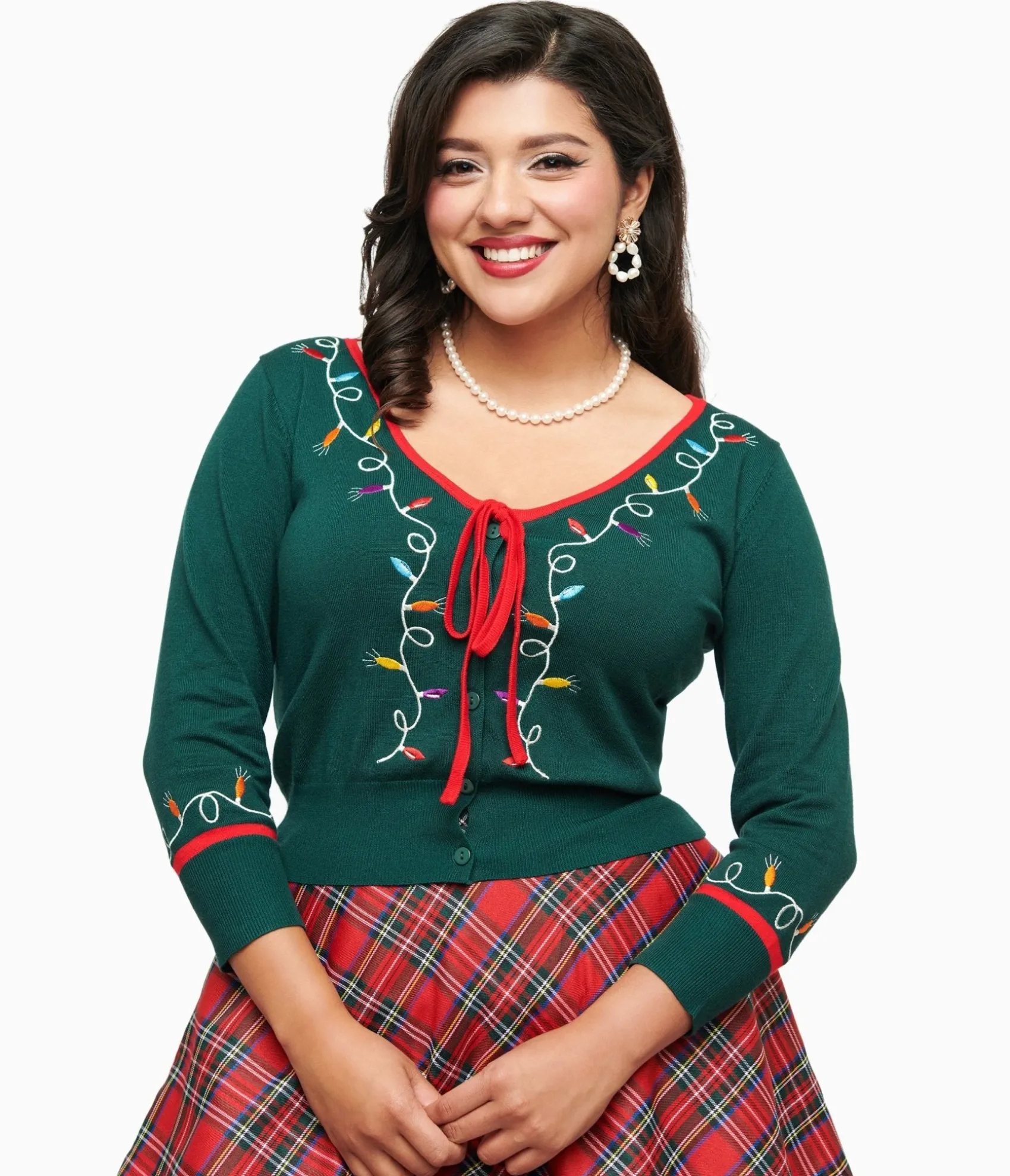 Unique Vintage 1950s Green Holiday Lights Crop Cardigan Cheap