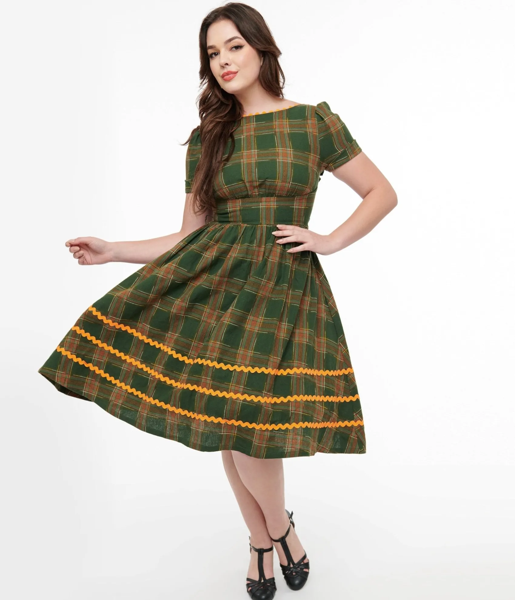 Unique Vintage 1950s Green Plaid Cotton Swing Dress Online