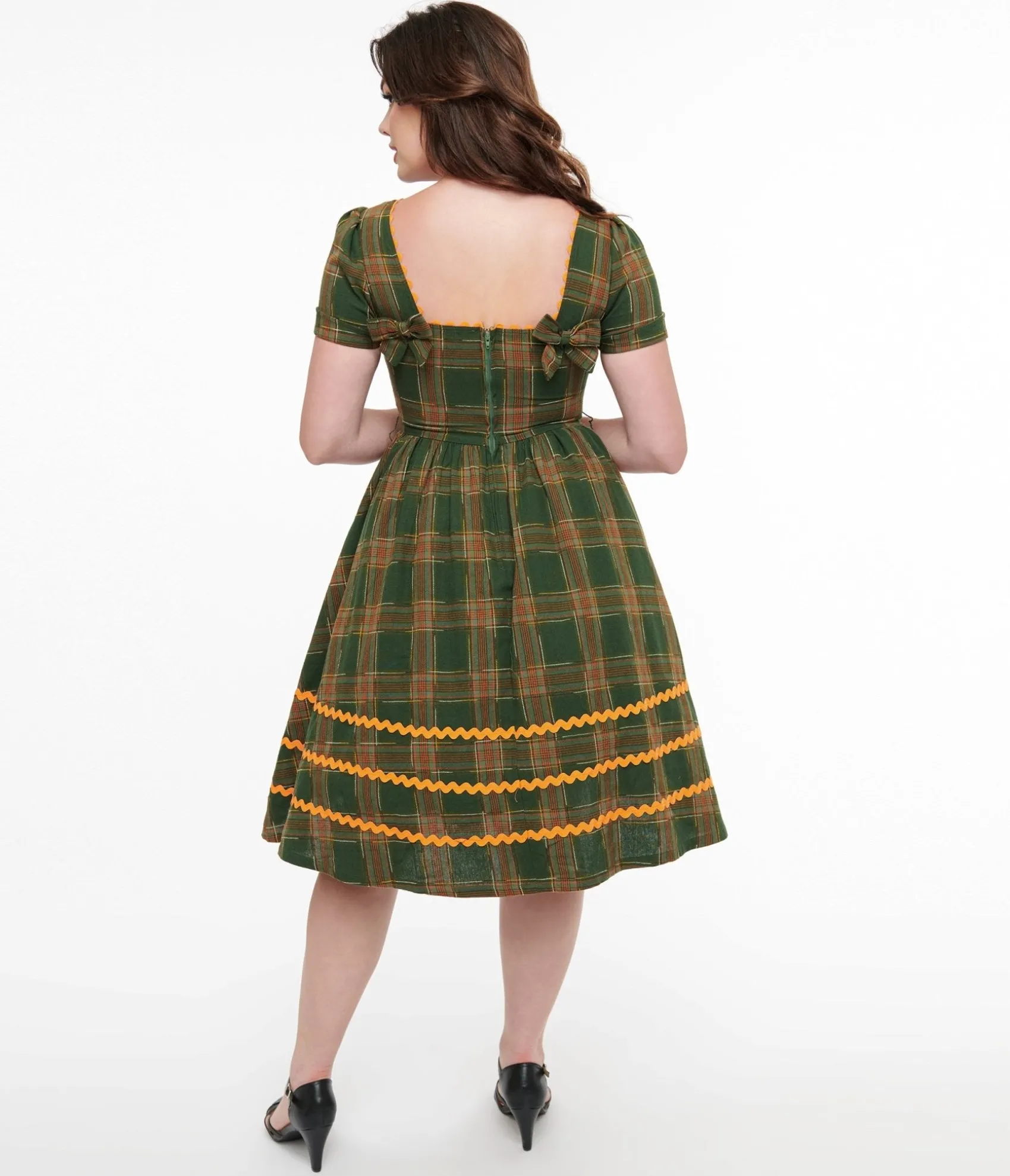 Unique Vintage 1950s Green Plaid Cotton Swing Dress Online