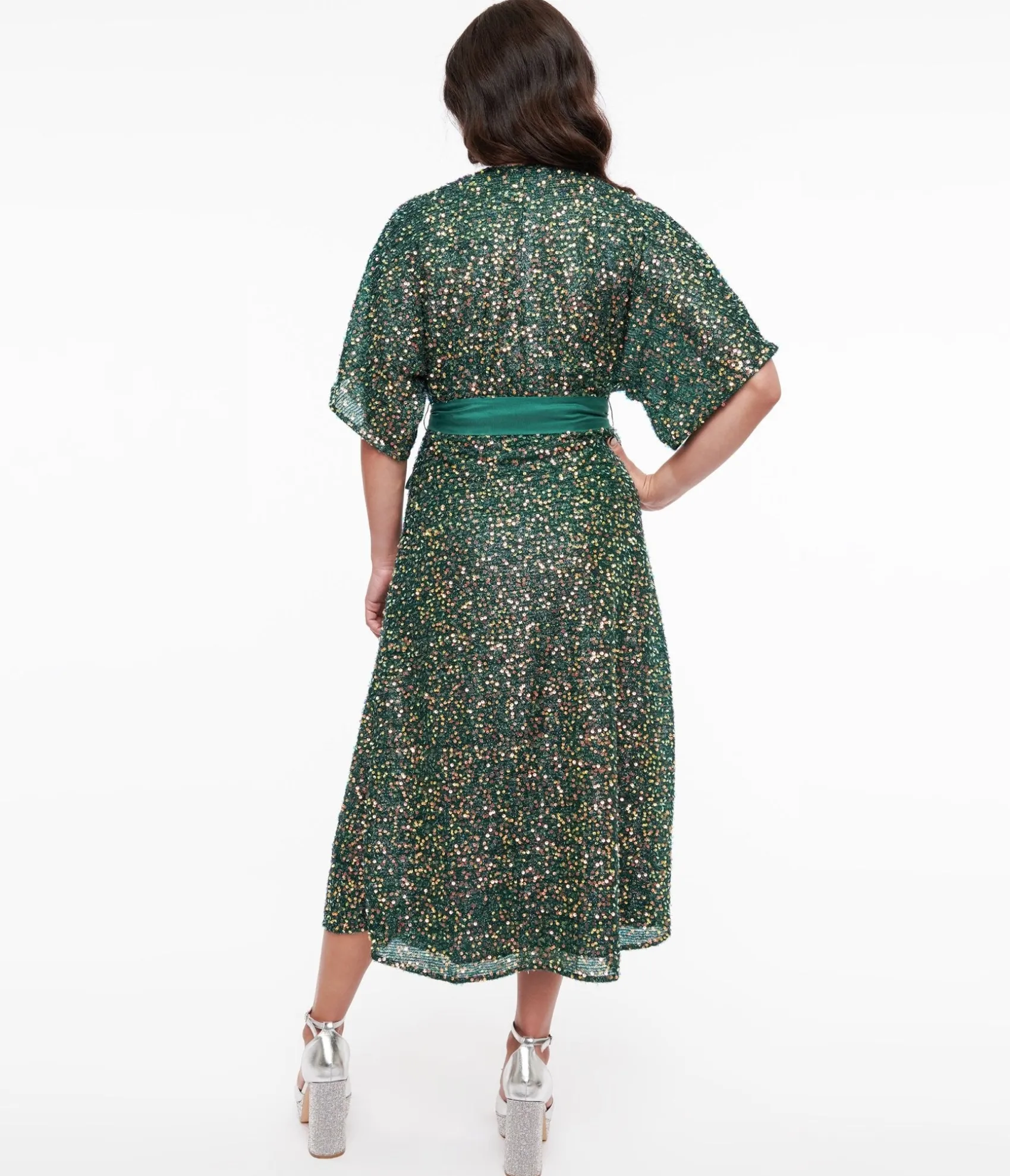 Unique Vintage 1960s Green Sequin Wrap Midi Dress Store