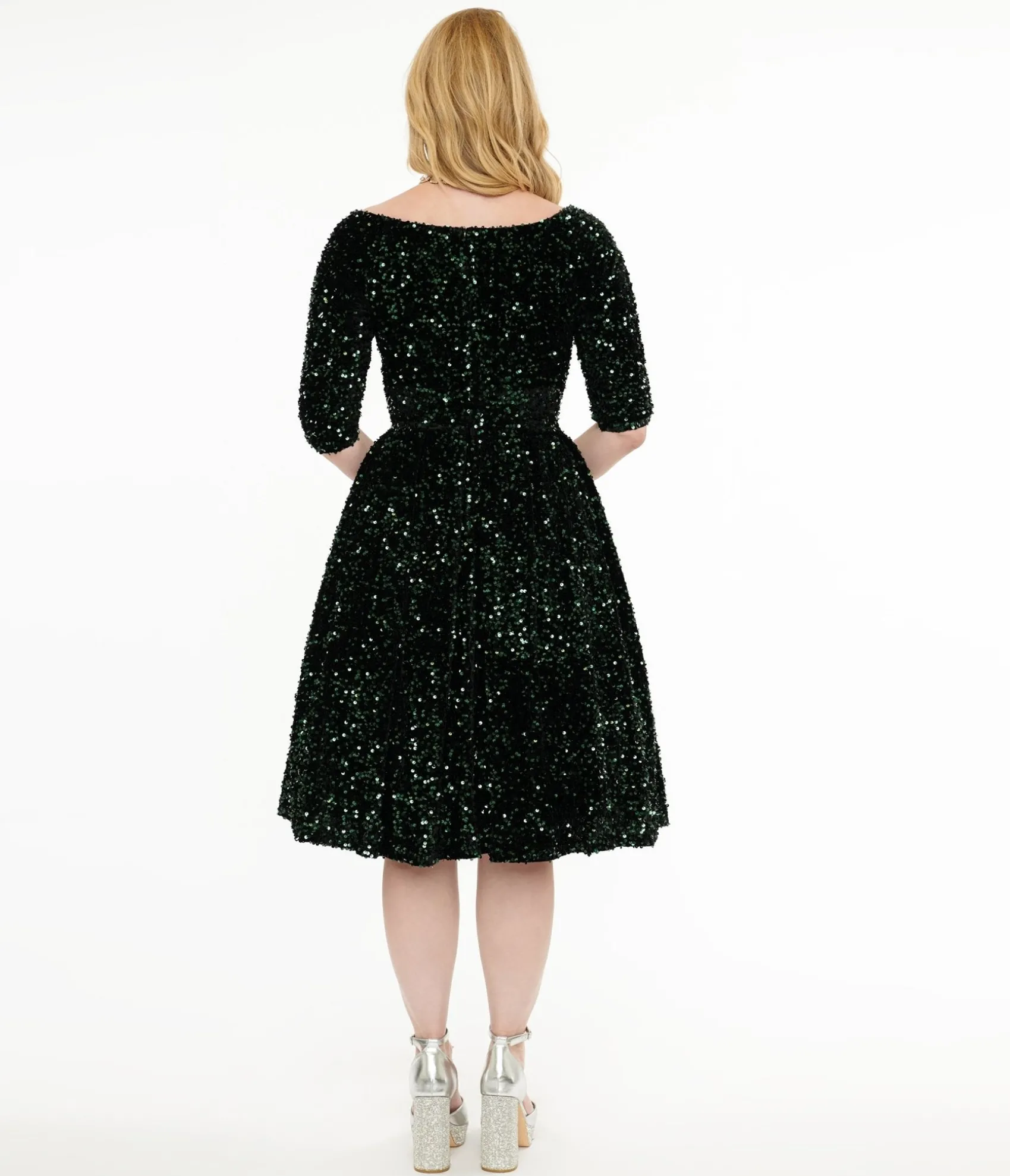 Unique Vintage 1950s Green Velvet Sequin Marceline Swing Dress Best Sale