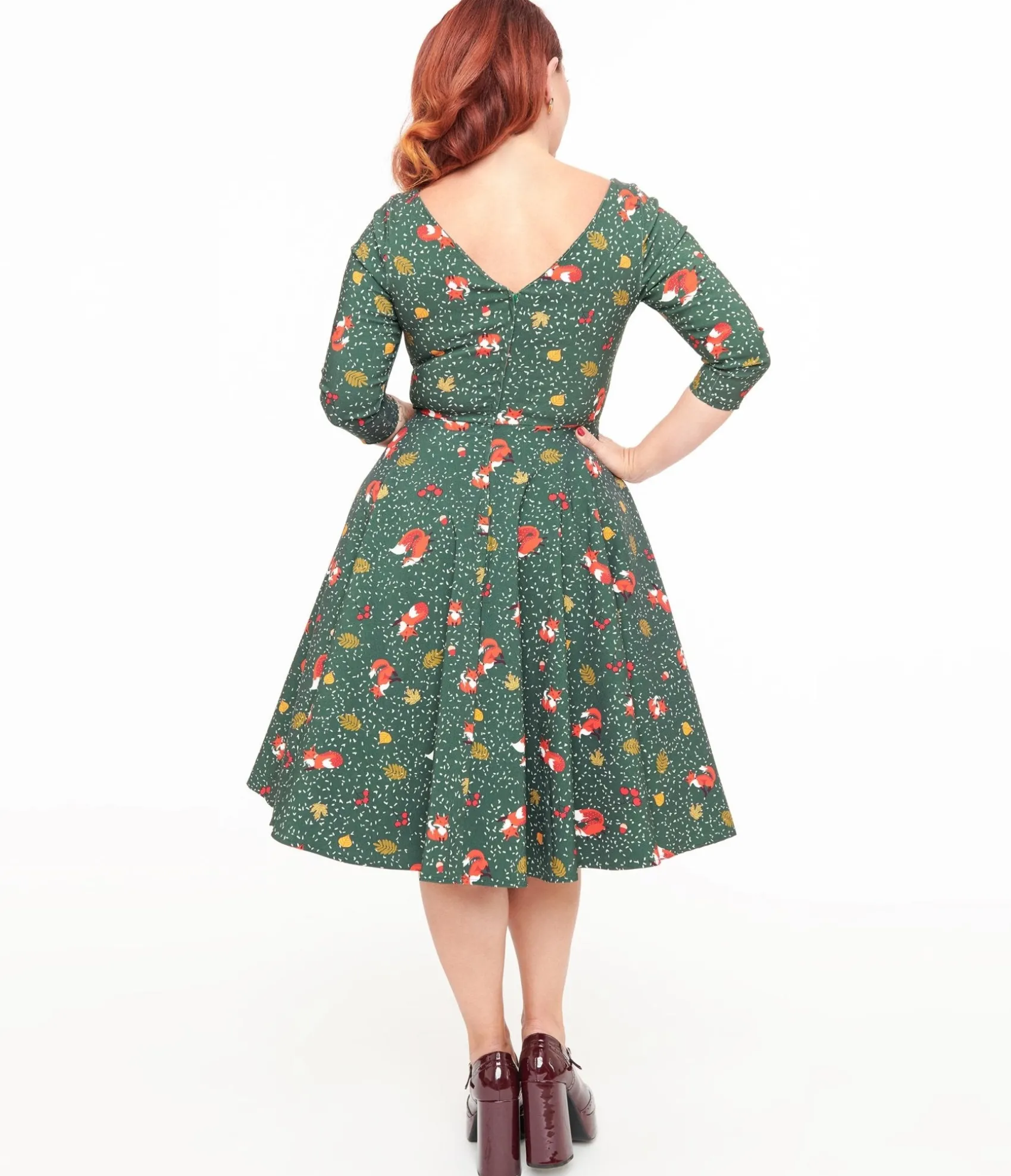 Unique Vintage 1950s Green Winter Fox Devon Swing Dress Outlet