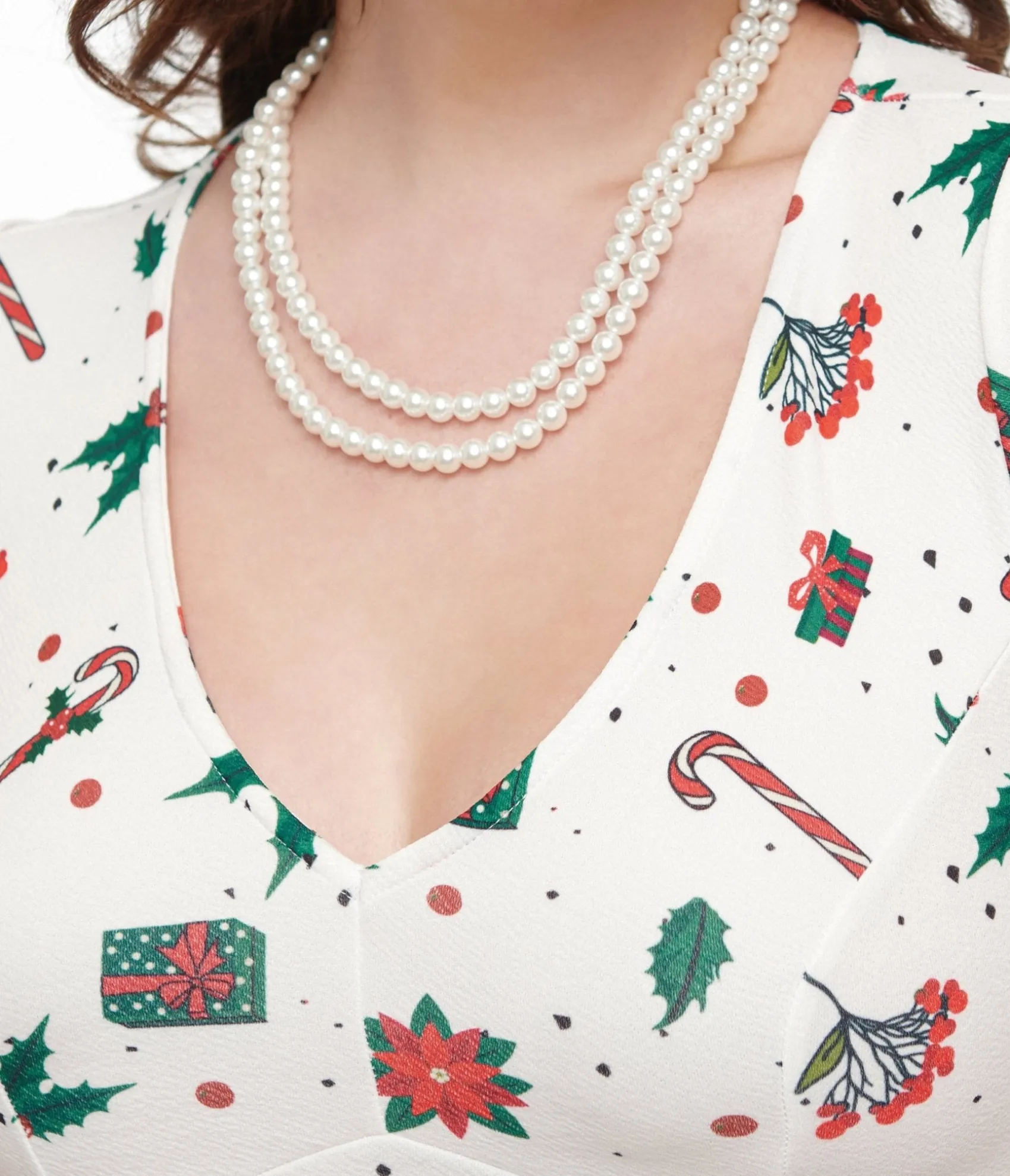 Unique Vintage 1950s Ivory Christmas Print Poppy Flare Dress Fashion