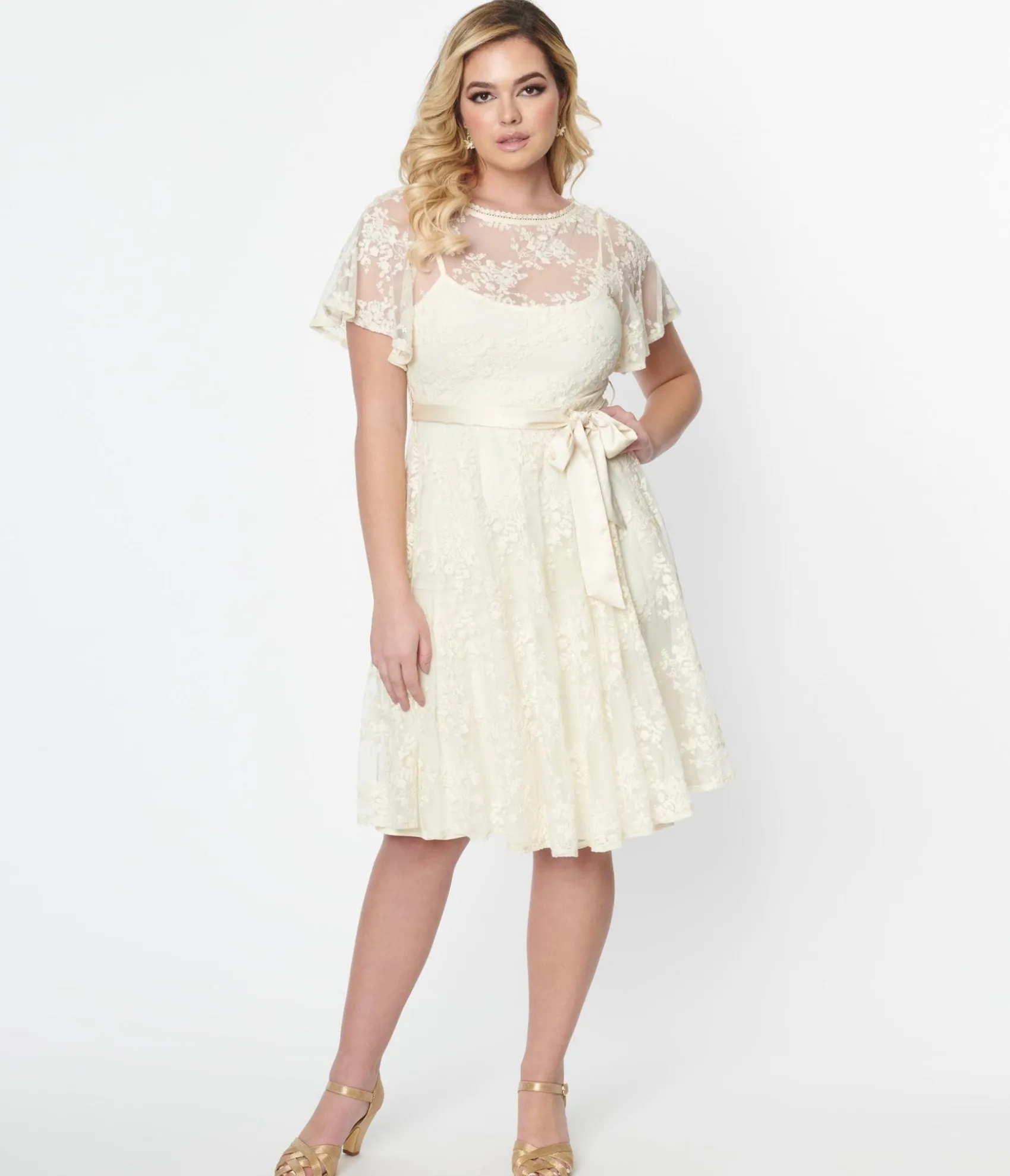 Unique Vintage 1930s Ivory Floral Lace Bridal Swing Dress Online