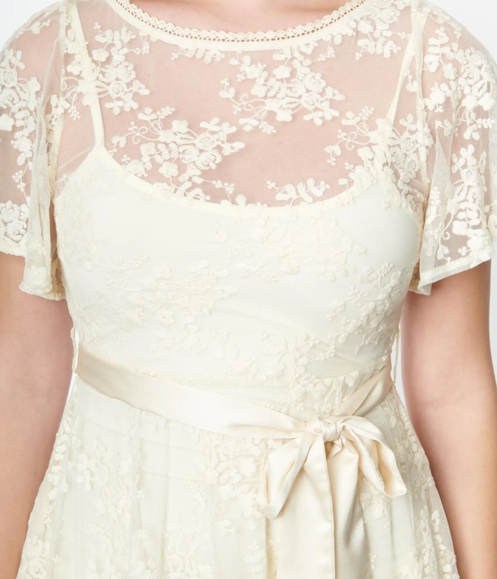 Unique Vintage 1930s Ivory Floral Lace Bridal Swing Dress Online
