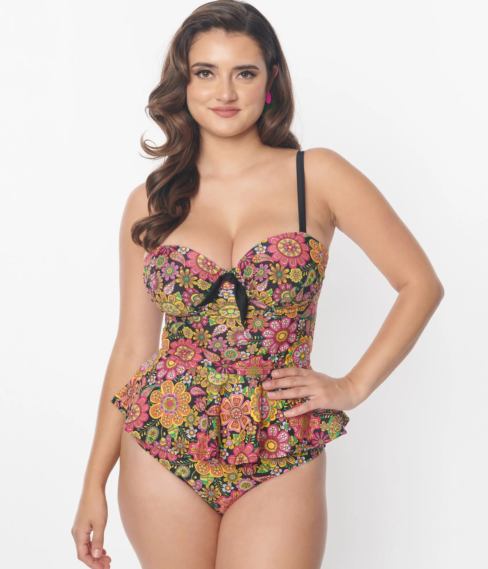 Unique Vintage 1960s Kaleidoscope Floral Solana Tankini Swim Top Flash Sale