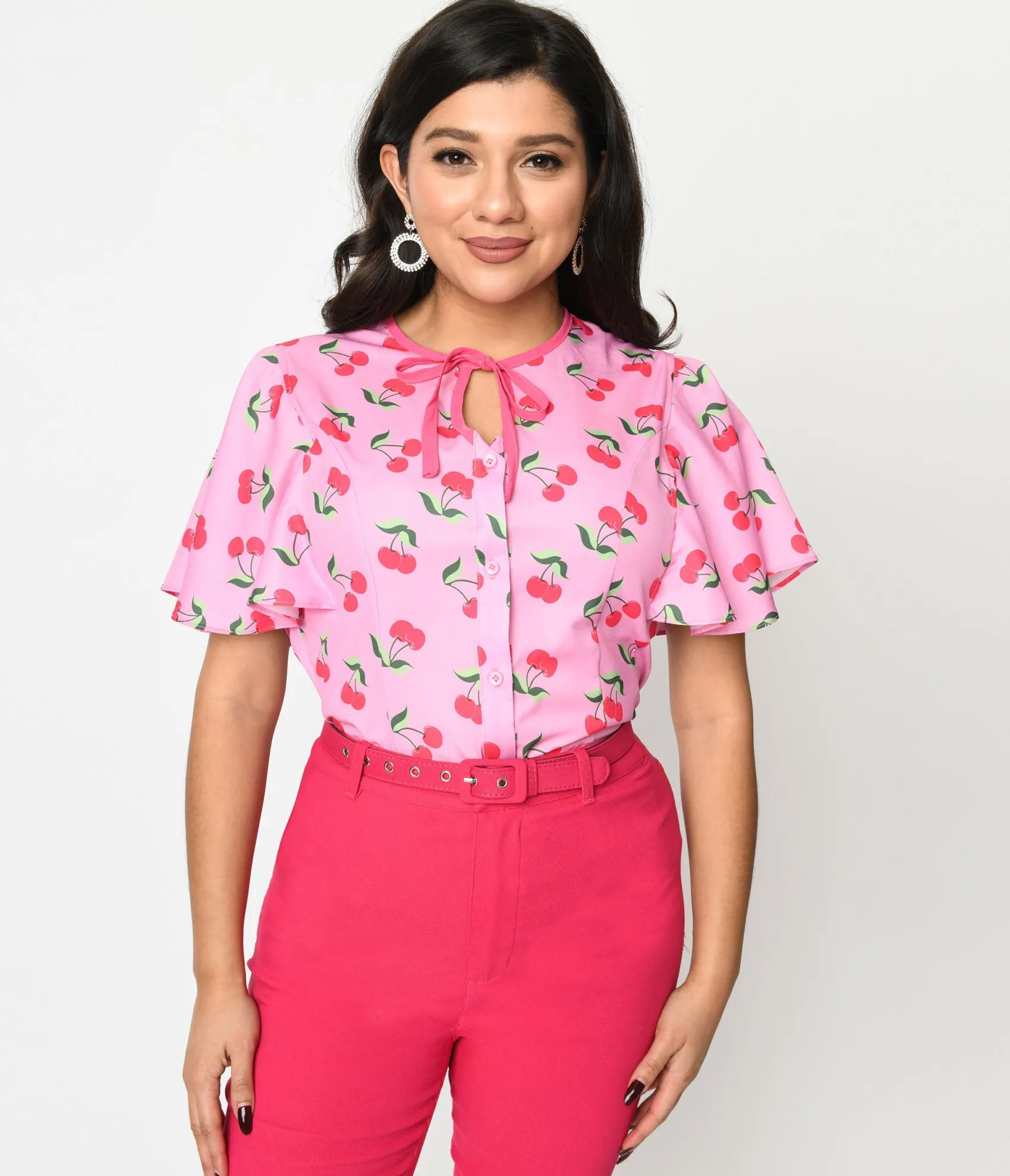 Unique Vintage 1940s Lavender & Hot Pink Cherry Cecilia Blouse Online
