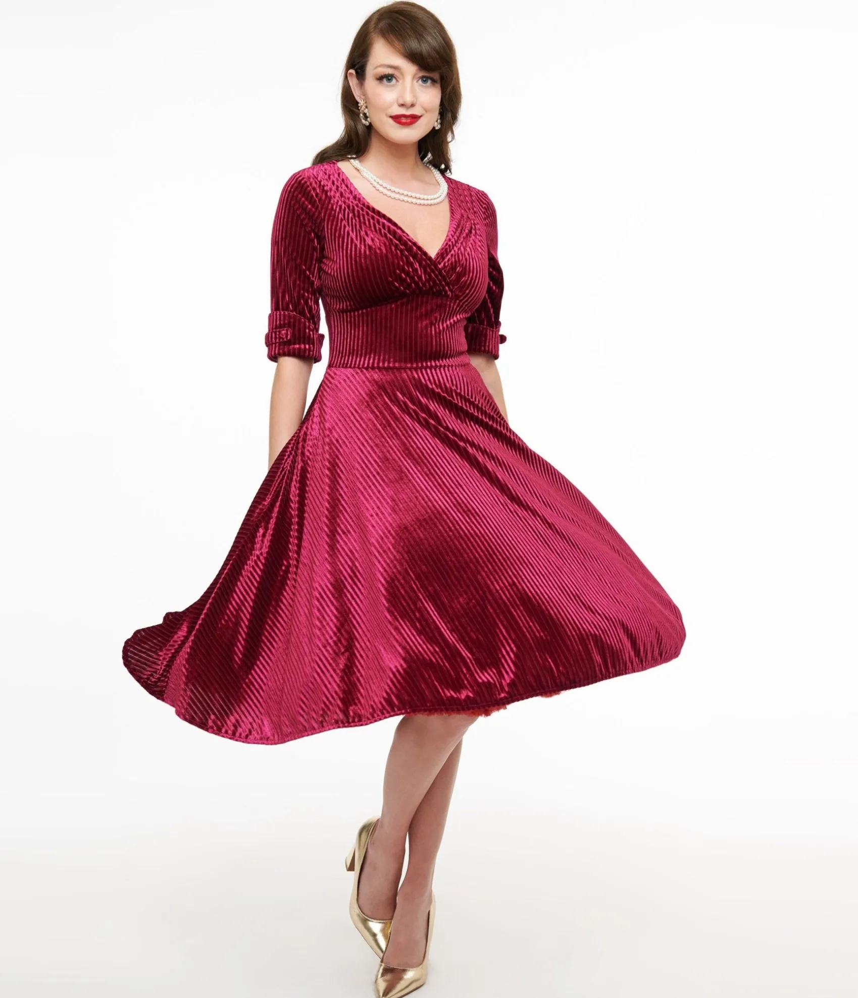 Unique Vintage 1950s Merlot Textured Velvet Delores Swing Dress Sale