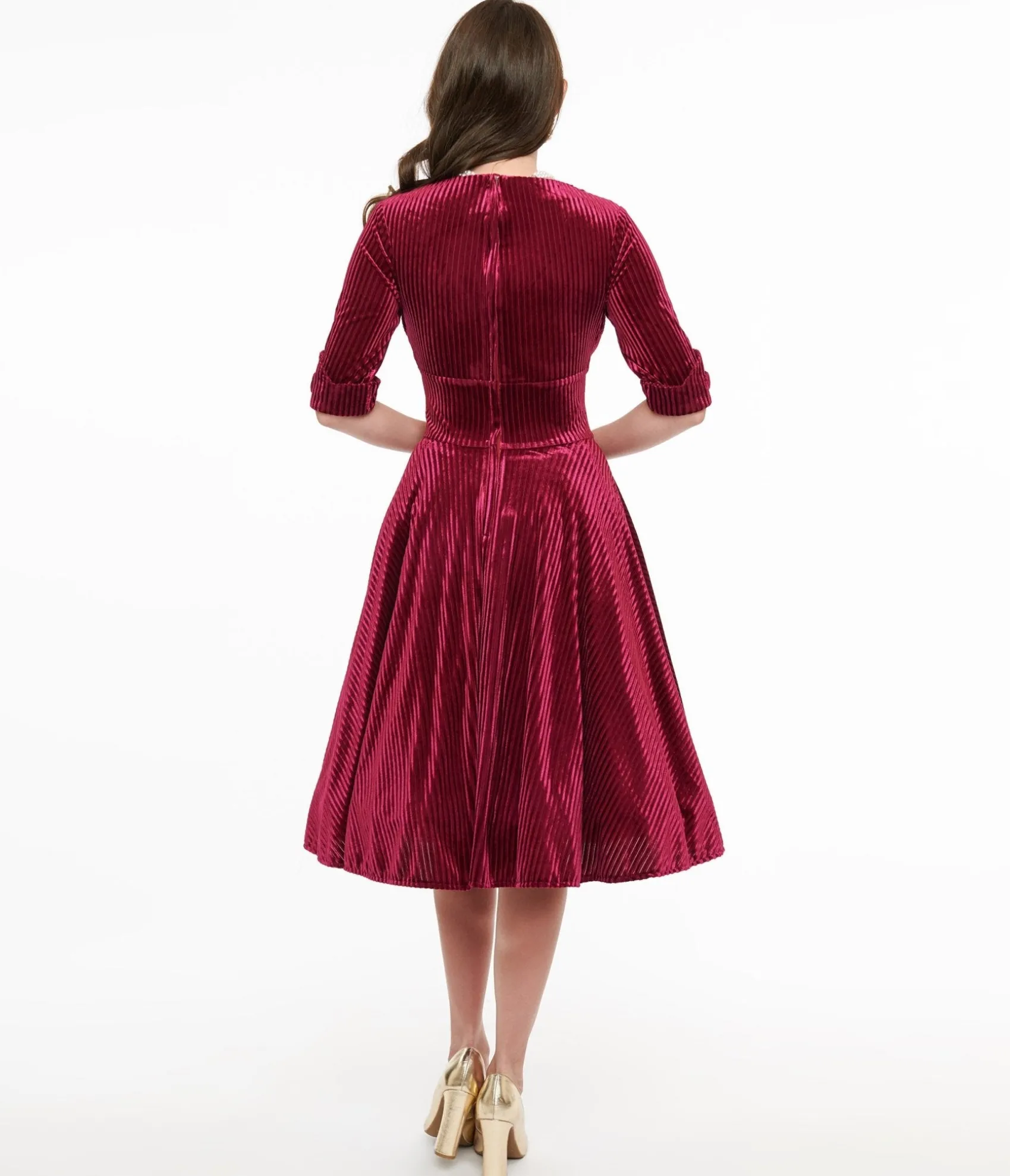 Unique Vintage 1950s Merlot Textured Velvet Delores Swing Dress Sale