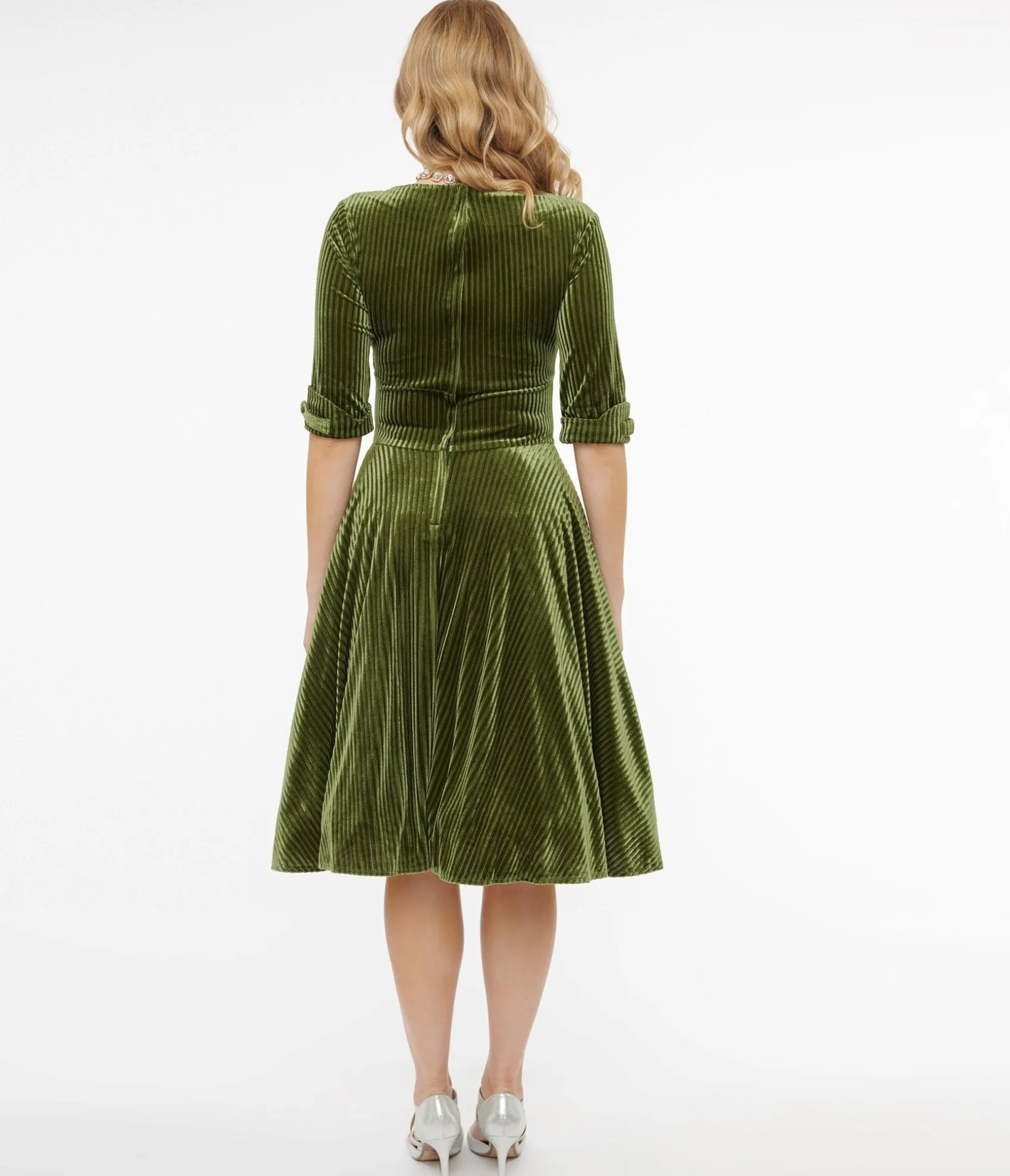 Unique Vintage 1950s Moss Green Velvet Delores Swing Dress Best