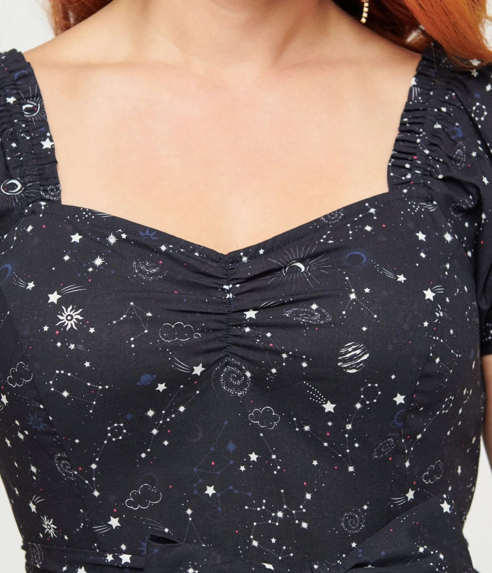 Unique Vintage 1950s Navy Cosmos Print Swing Dress Store
