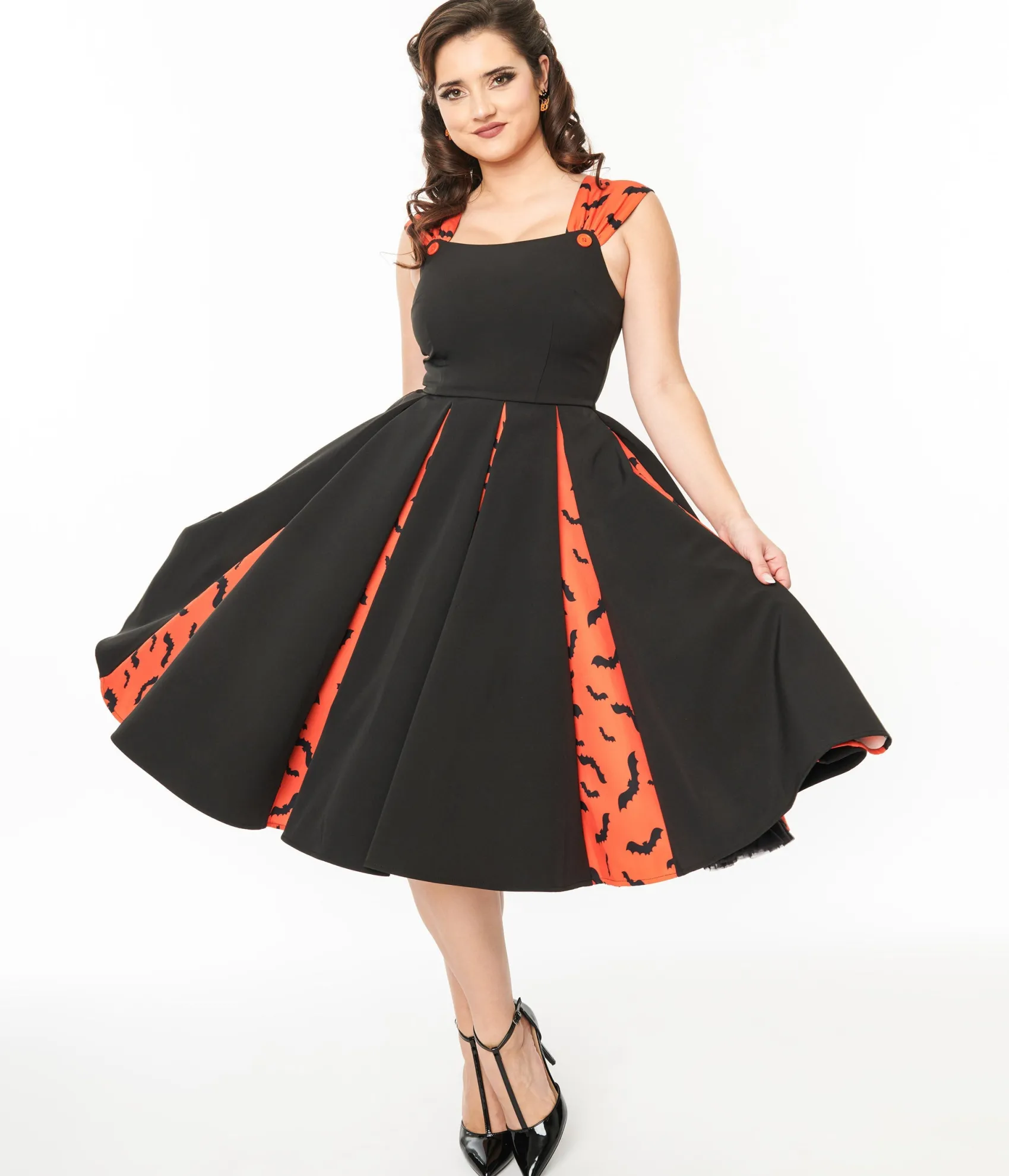 Unique Vintage 1950s Orange & Black Bat Stripe Swing Dress Online
