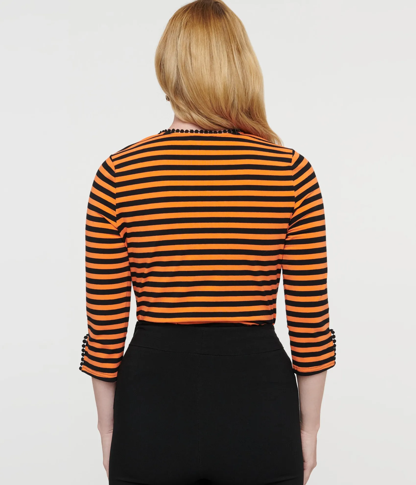 Unique Vintage 1950s Orange & Black Stripe Cutout Neck Tie Top Outlet