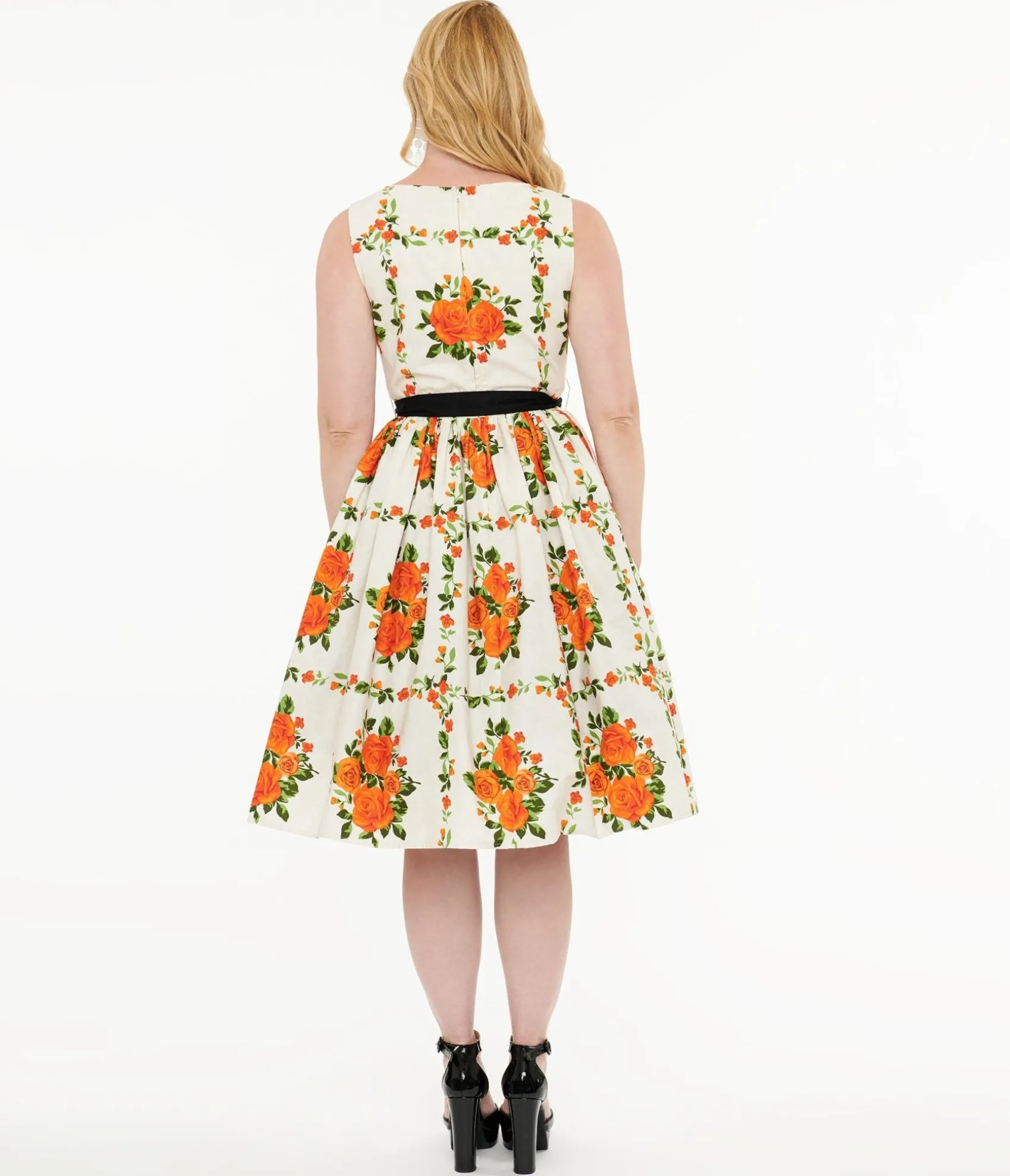 Unique Vintage 1950s Orange Fall Floral Sleeveless Swing Dress Online