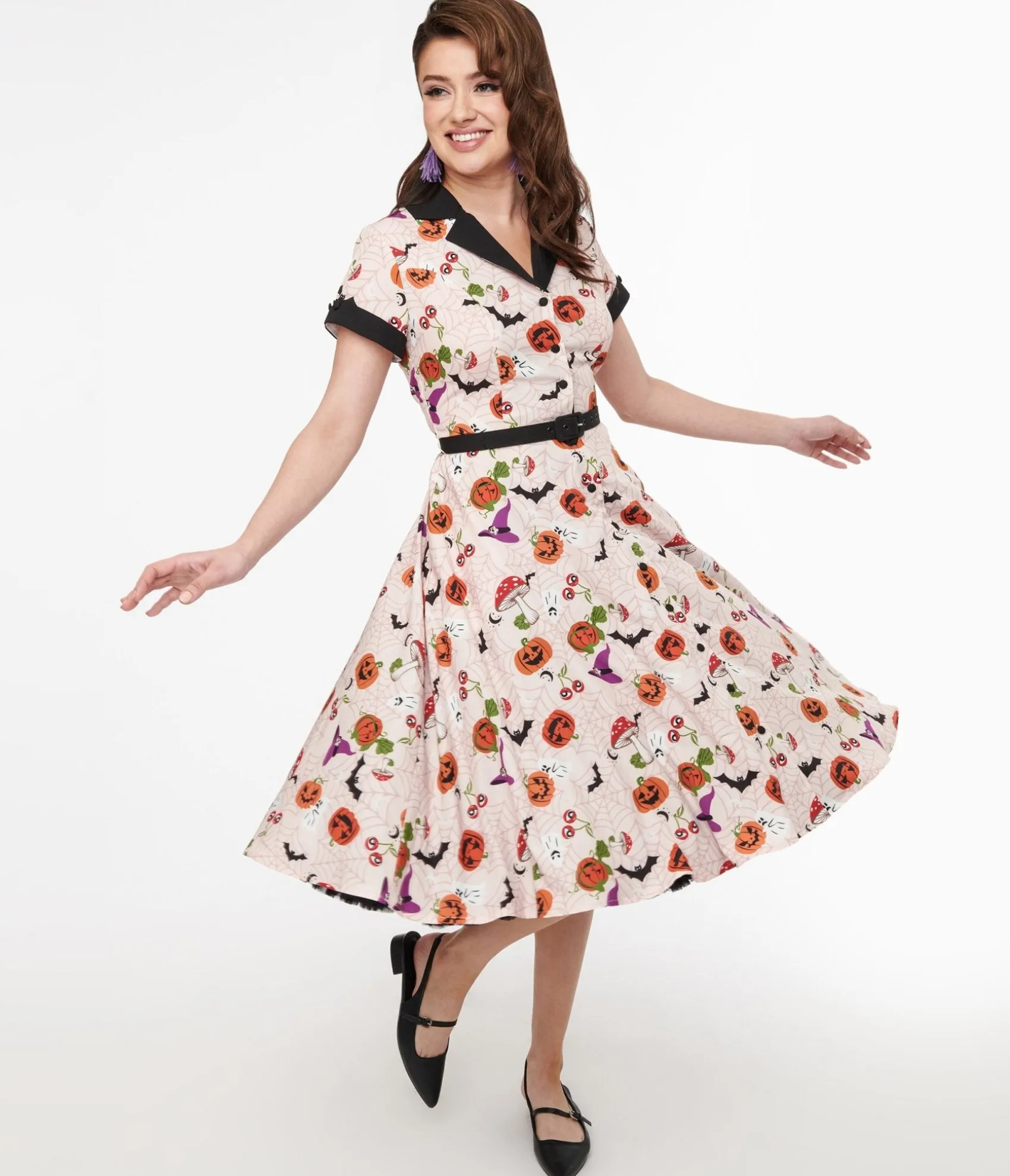 Unique Vintage 1950s Pink Halloween Print Alexis Swing Dress Fashion