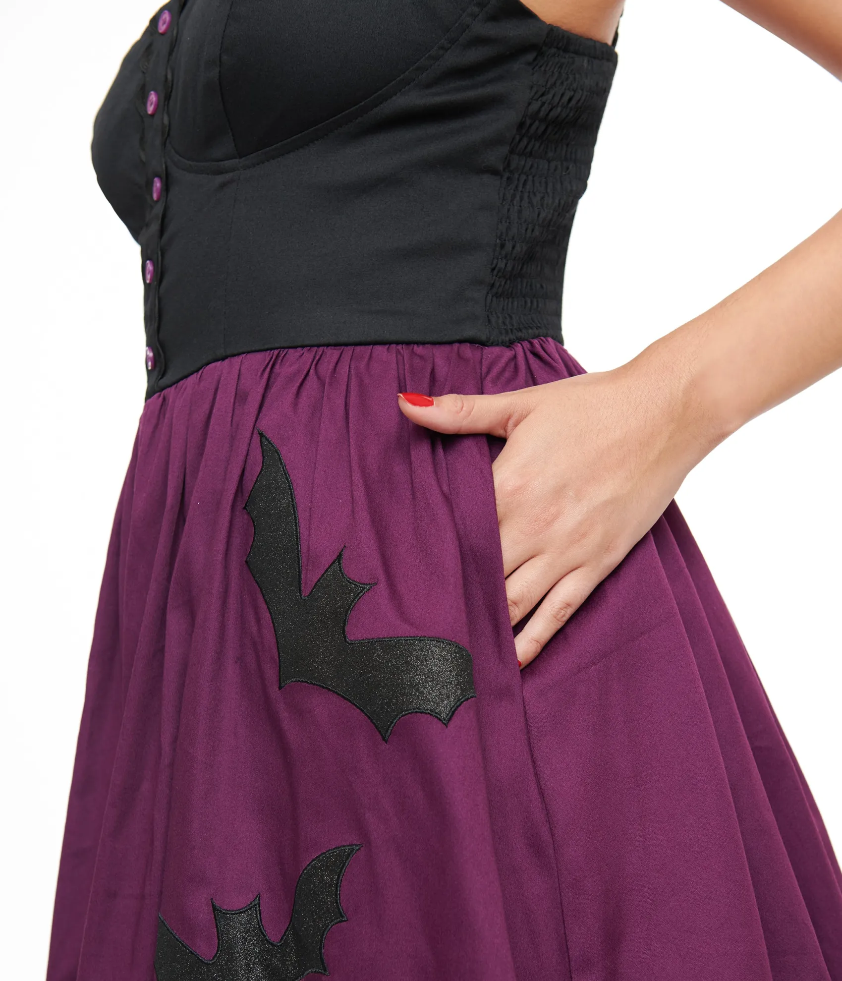 Unique Vintage 1950s Purple & Black Glitter Cat Swing Dress Sale