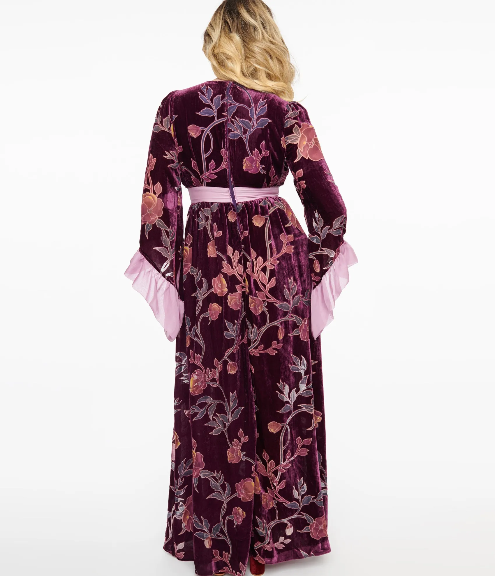 Unique Vintage 1970s Purple Floral Burnout Velvet Maxi Dress Shop
