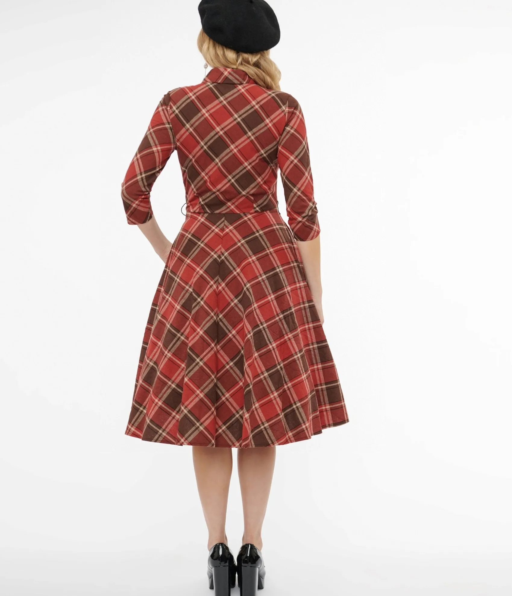 Unique Vintage 1950s Red & Brown Bias Plaid Swing Dress Shop