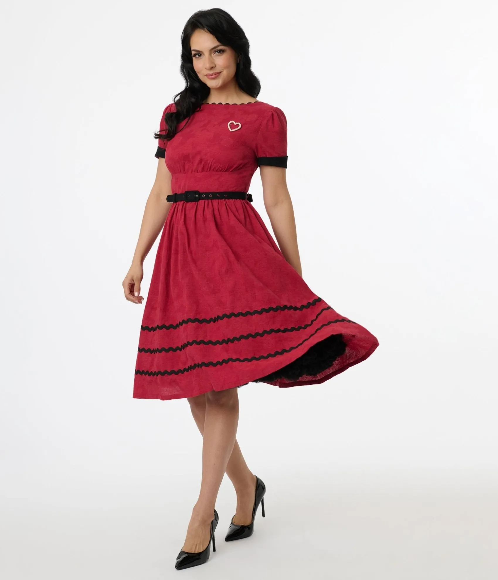 Unique Vintage 1950s Red & Faux Pearl Heart Pin Cotton Swing Dress Shop