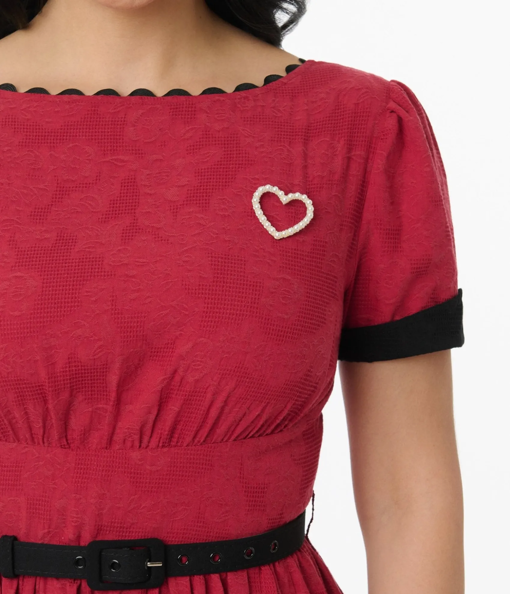 Unique Vintage 1950s Red & Faux Pearl Heart Pin Cotton Swing Dress Shop