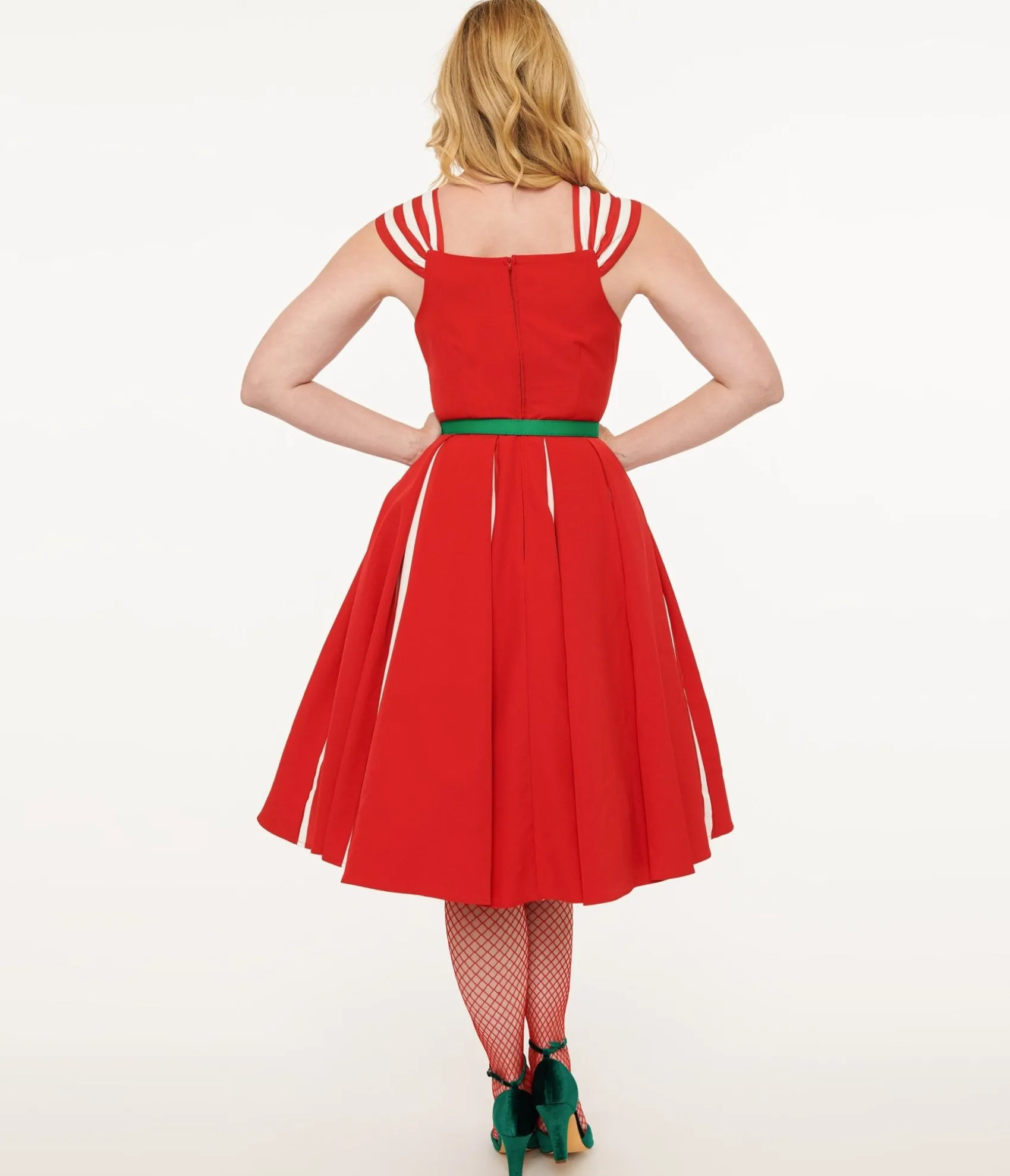 Unique Vintage 1950s Red & White Stripe Swing Dress Hot