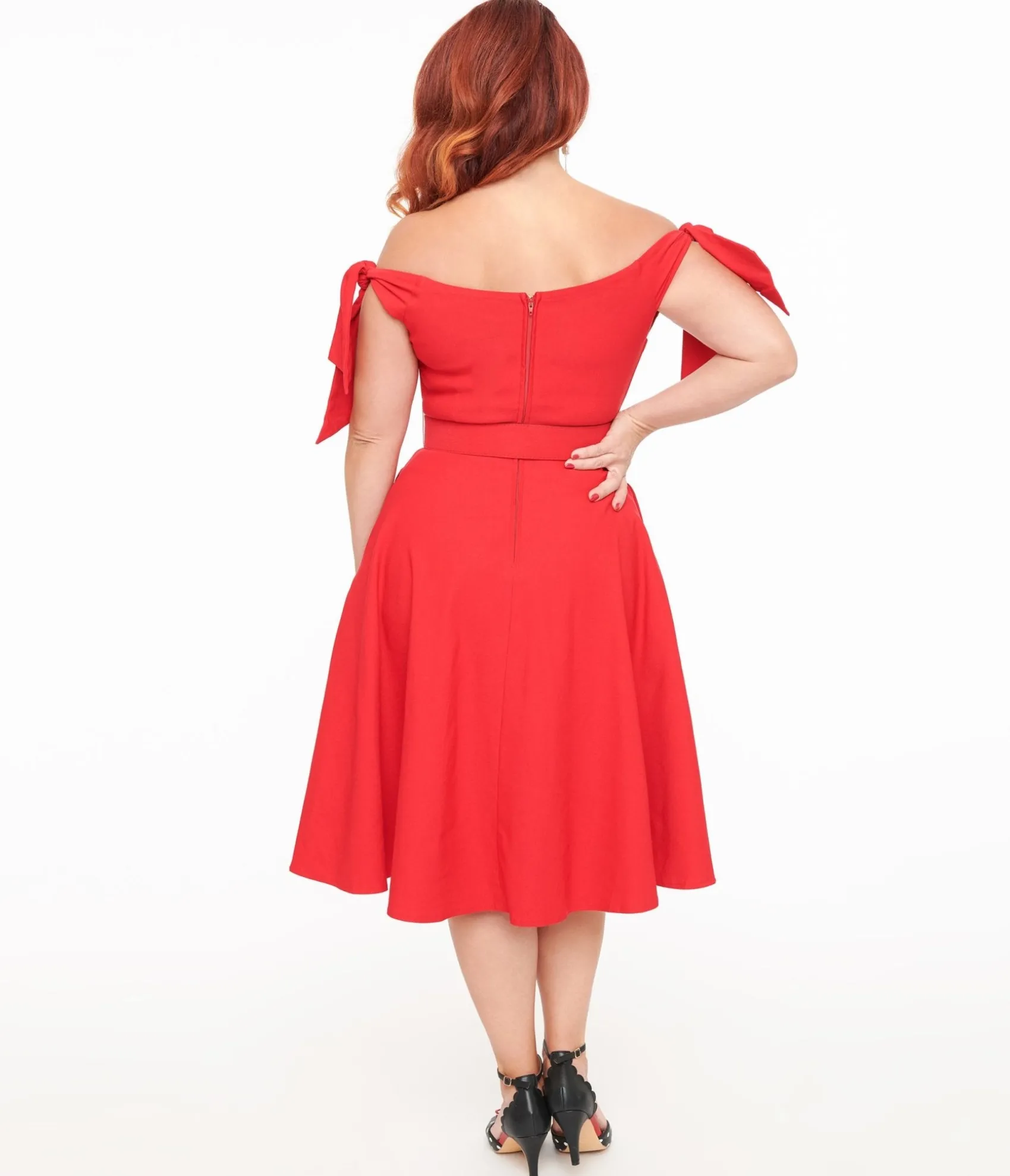 Unique Vintage 1960s Red Off The Shoulder Swing Dress Flash Sale