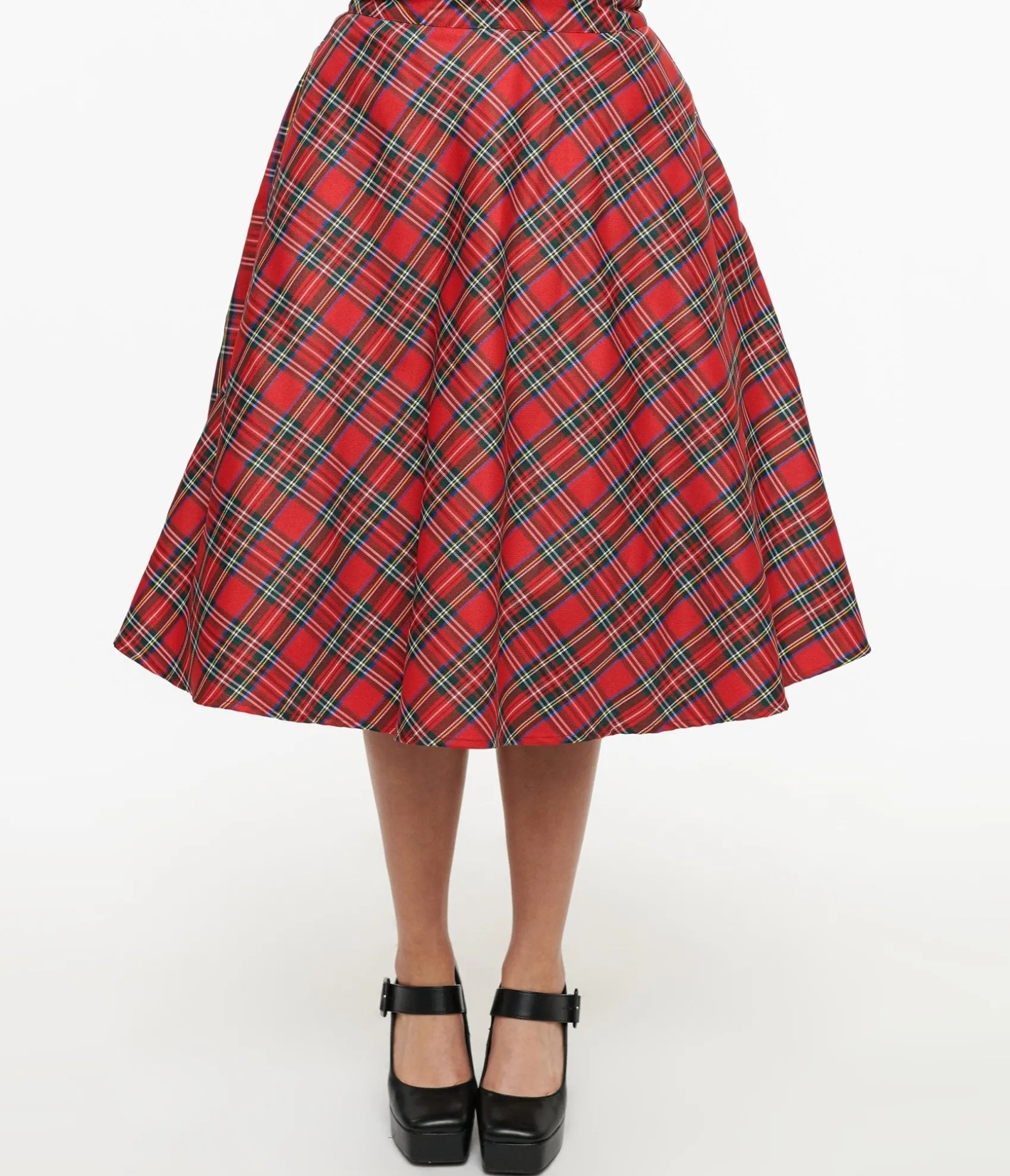 Unique Vintage 1950s Red Plaid High Waist Vivien Swing Skirt Flash Sale