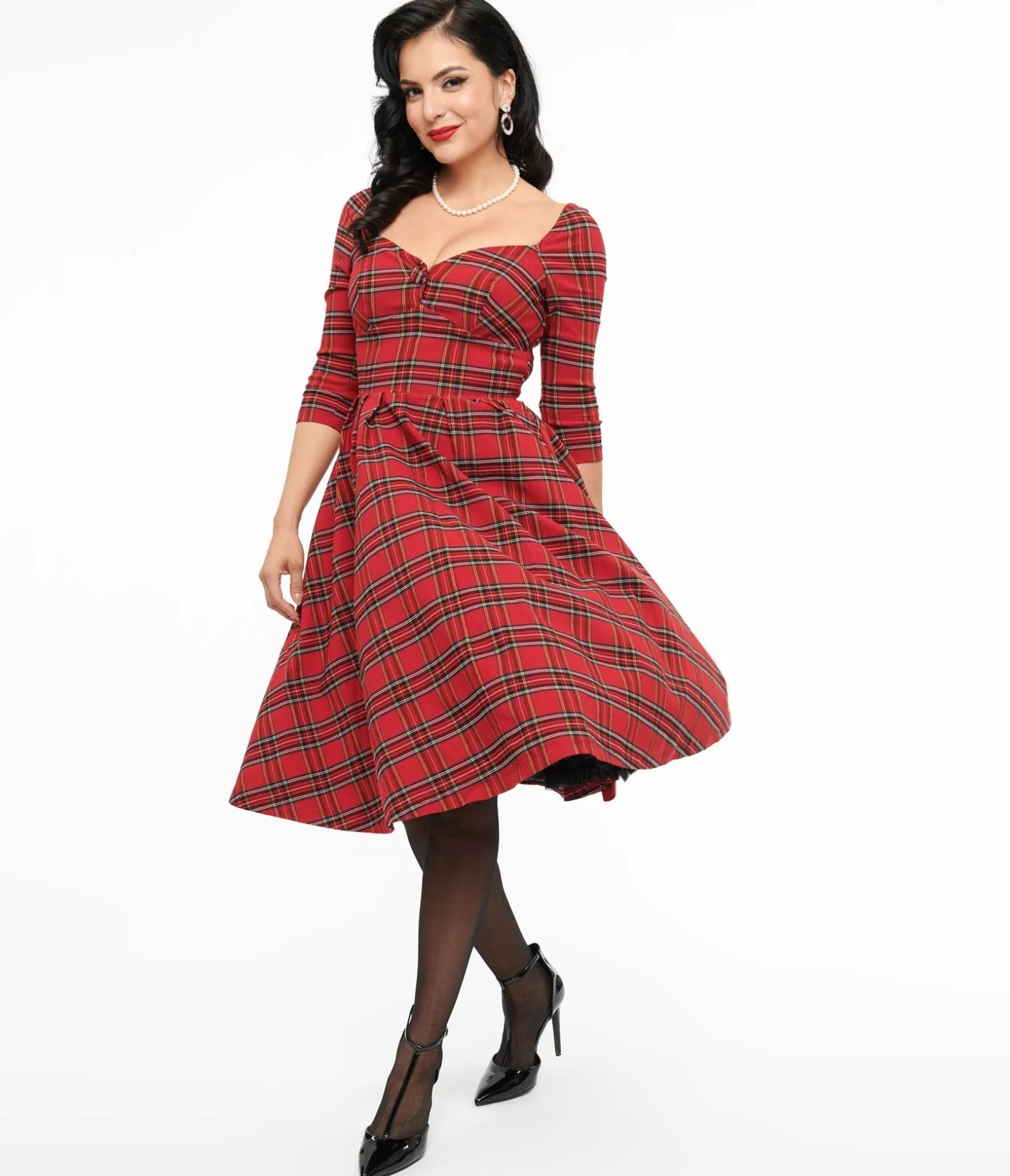 Unique Vintage 1950s Red Plaid Lamar Swing Dress Fashion