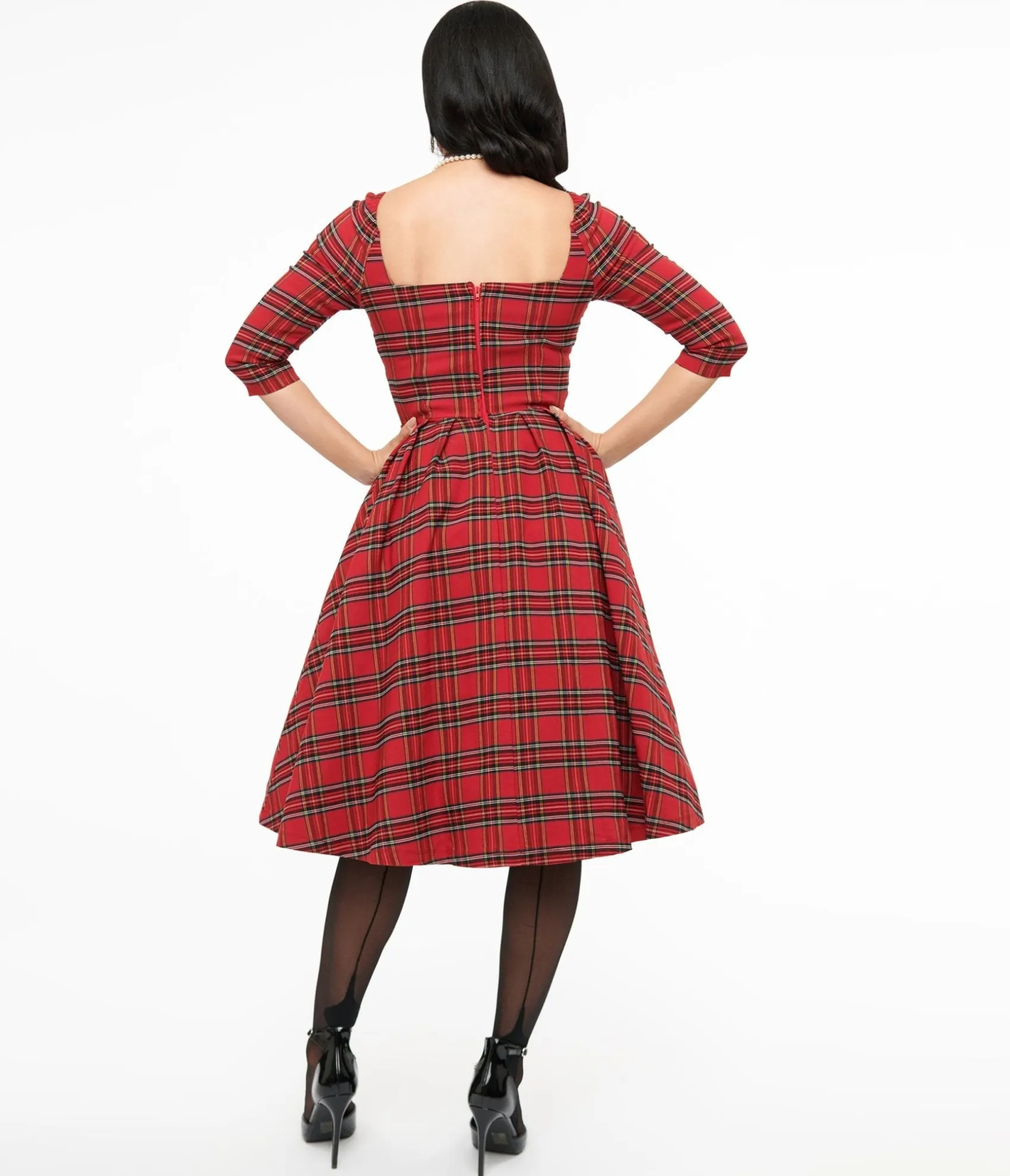 Unique Vintage 1950s Red Plaid Lamar Swing Dress Fashion