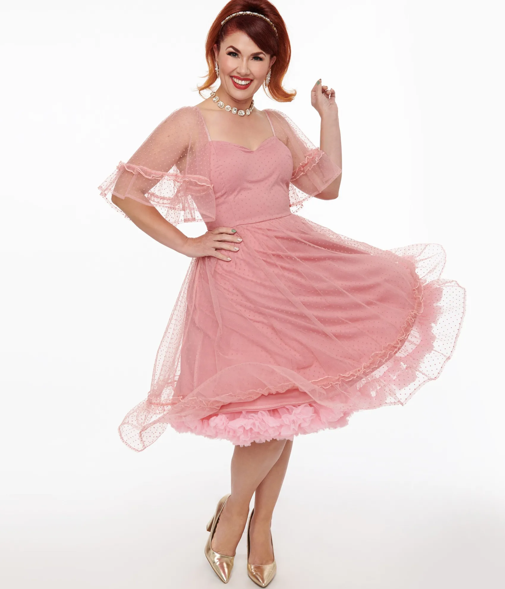 Unique Vintage 1950s Rose Ruffle Sweetheart Swing Dress Store