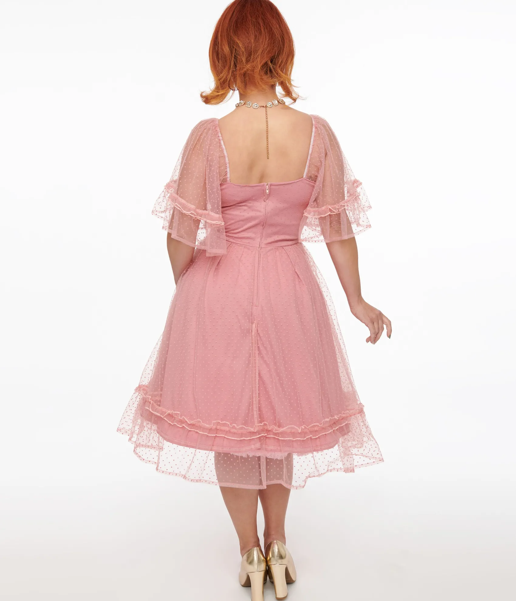 Unique Vintage 1950s Rose Ruffle Sweetheart Swing Dress Store