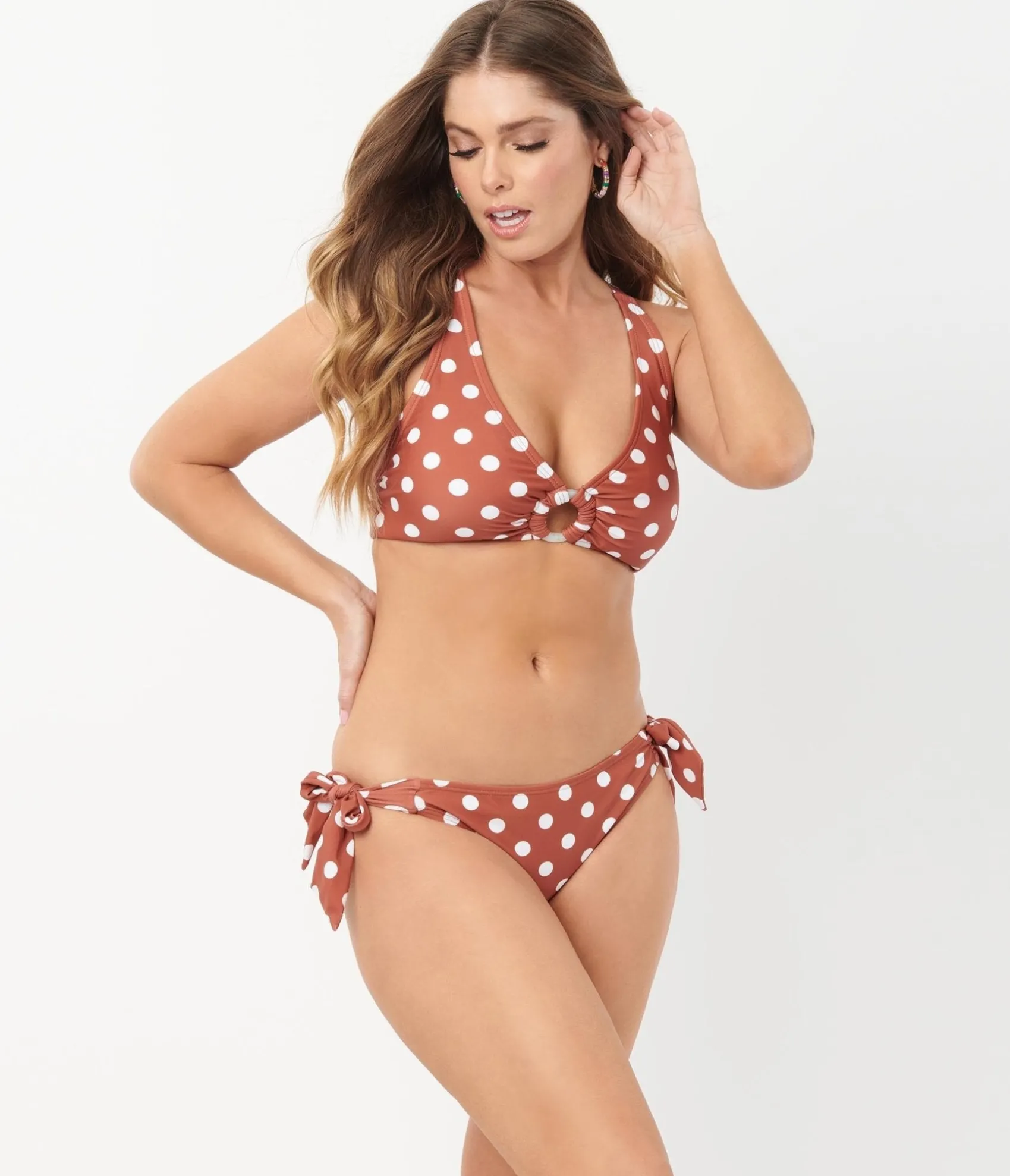 Unique Vintage 1970s Rust & White Dot Sweet & Sash-y Swim Bottom Best Sale