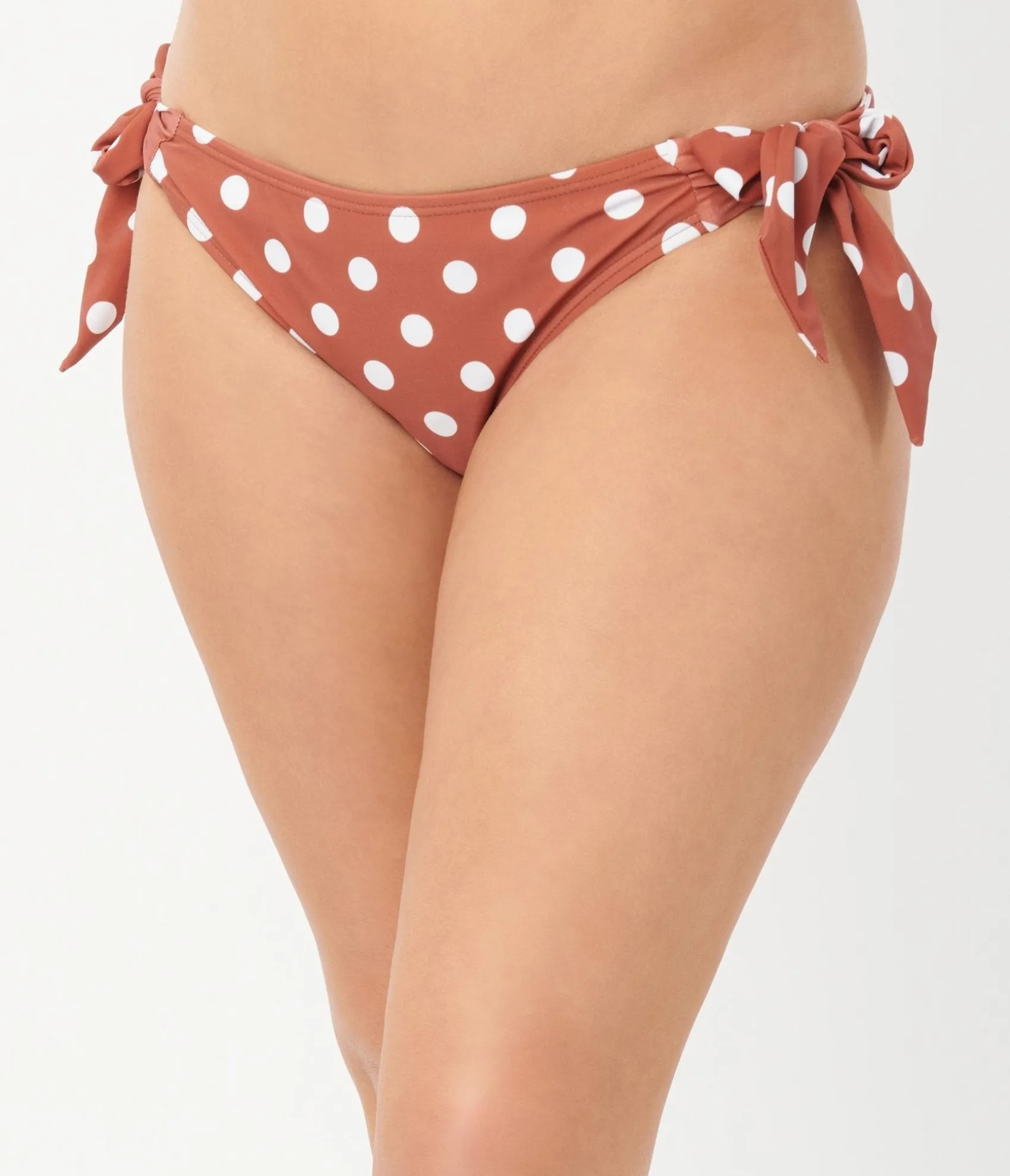 Unique Vintage 1970s Rust & White Dot Sweet & Sash-y Swim Bottom Best Sale