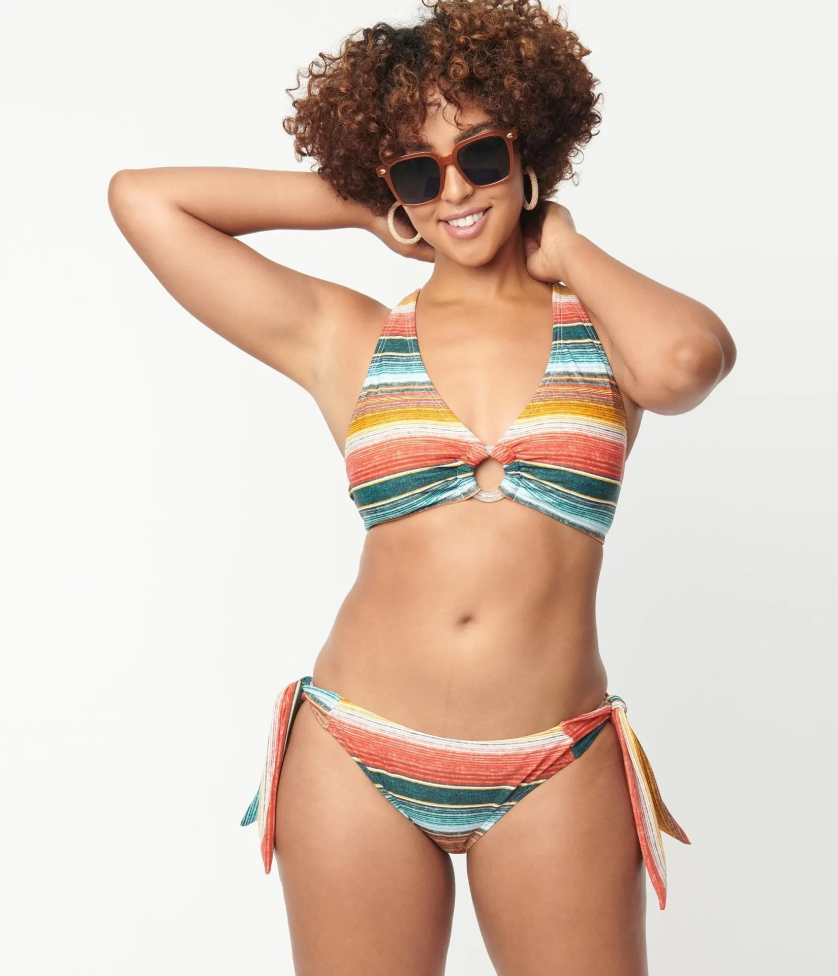 Unique Vintage 1970s Serape Stripe Sweet & Sash-y Swim Bottom Best