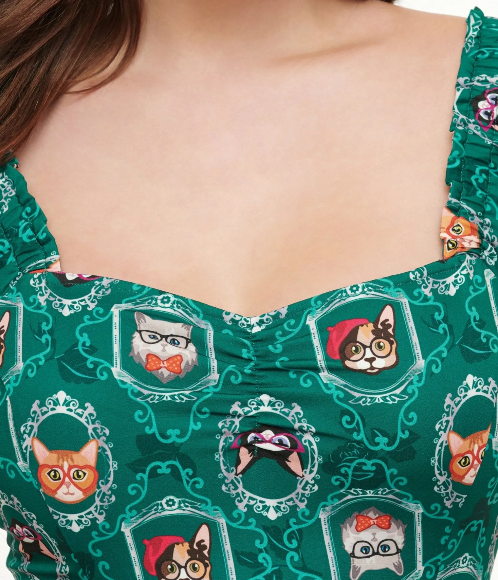 Unique Vintage 1950s Teal Cat Print Swing Dress Outlet