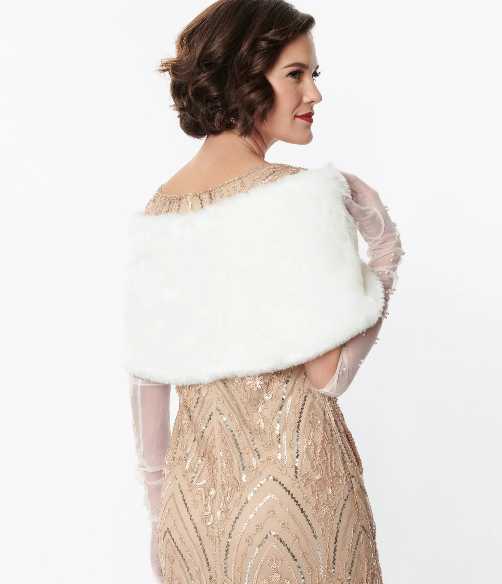 Unique Vintage 1920s White Faux Fur Ribbon Shawl Outlet