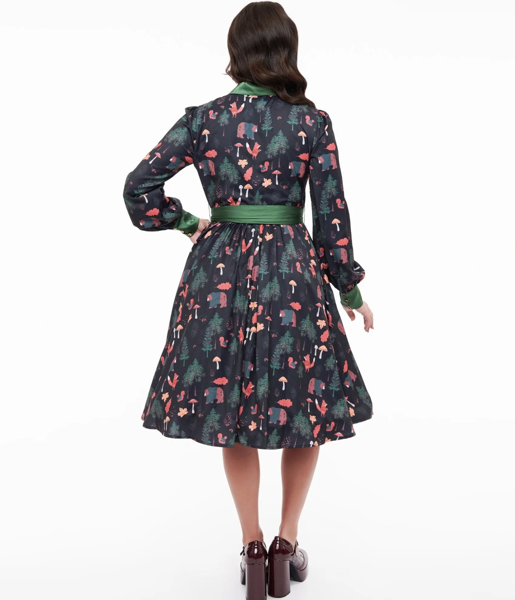 Unique Vintage 1970s Woodland Creature Print Shirt Dress Fashion