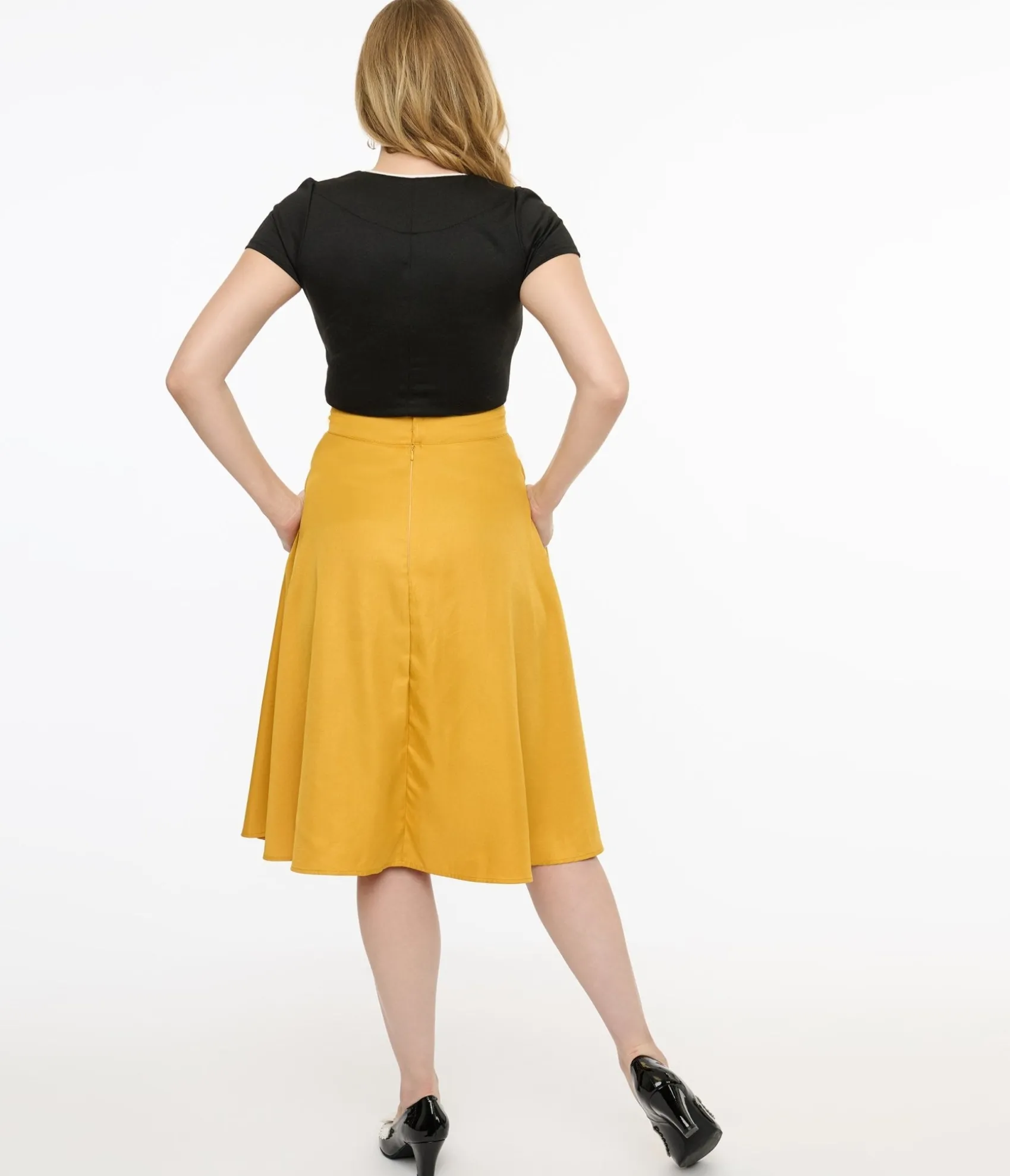 Unique Vintage 1950s Yellow High Waist Vivien Swing Skirt Best