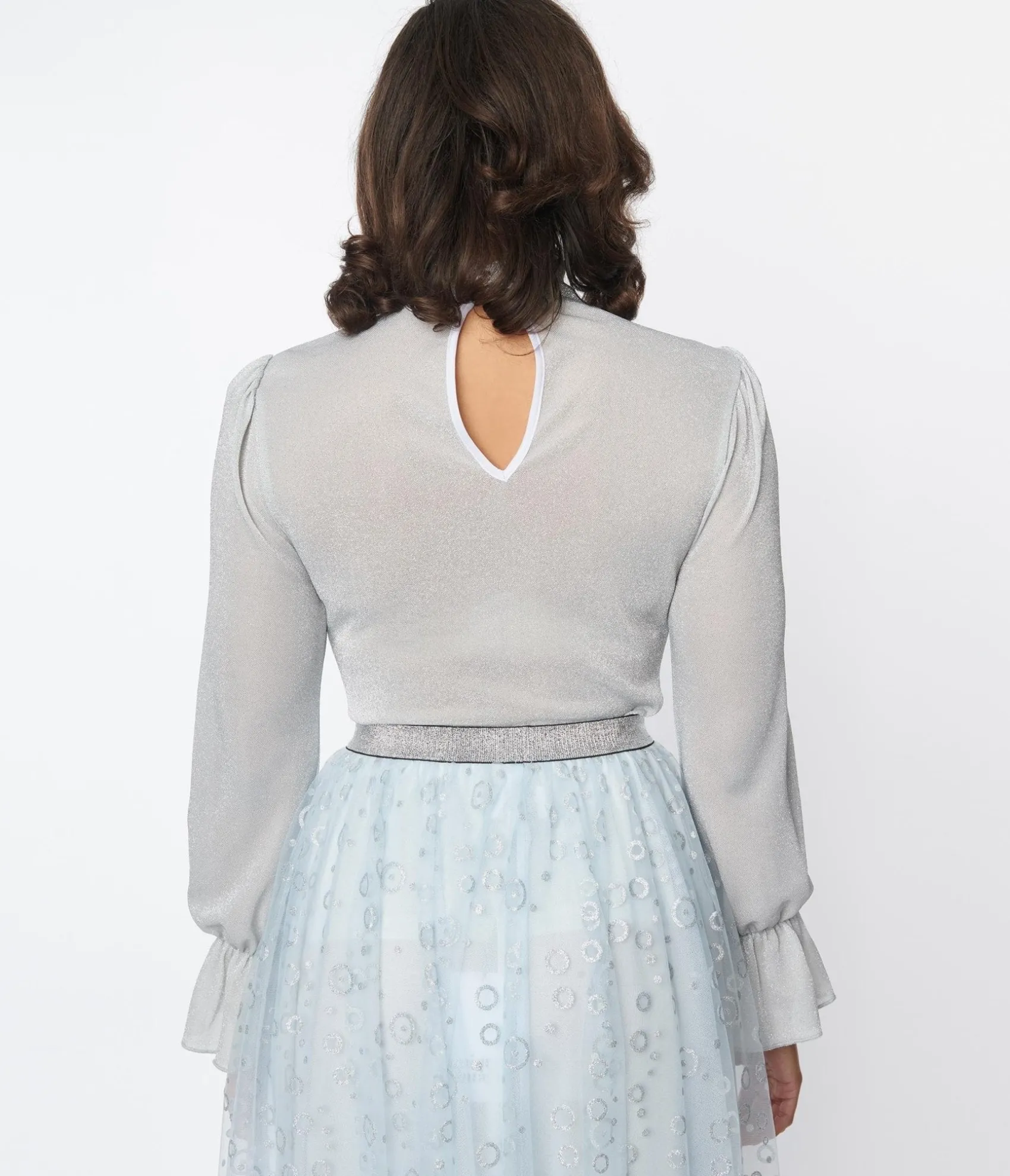 Unique Vintage Silver Mesh Donna Blouse Clearance