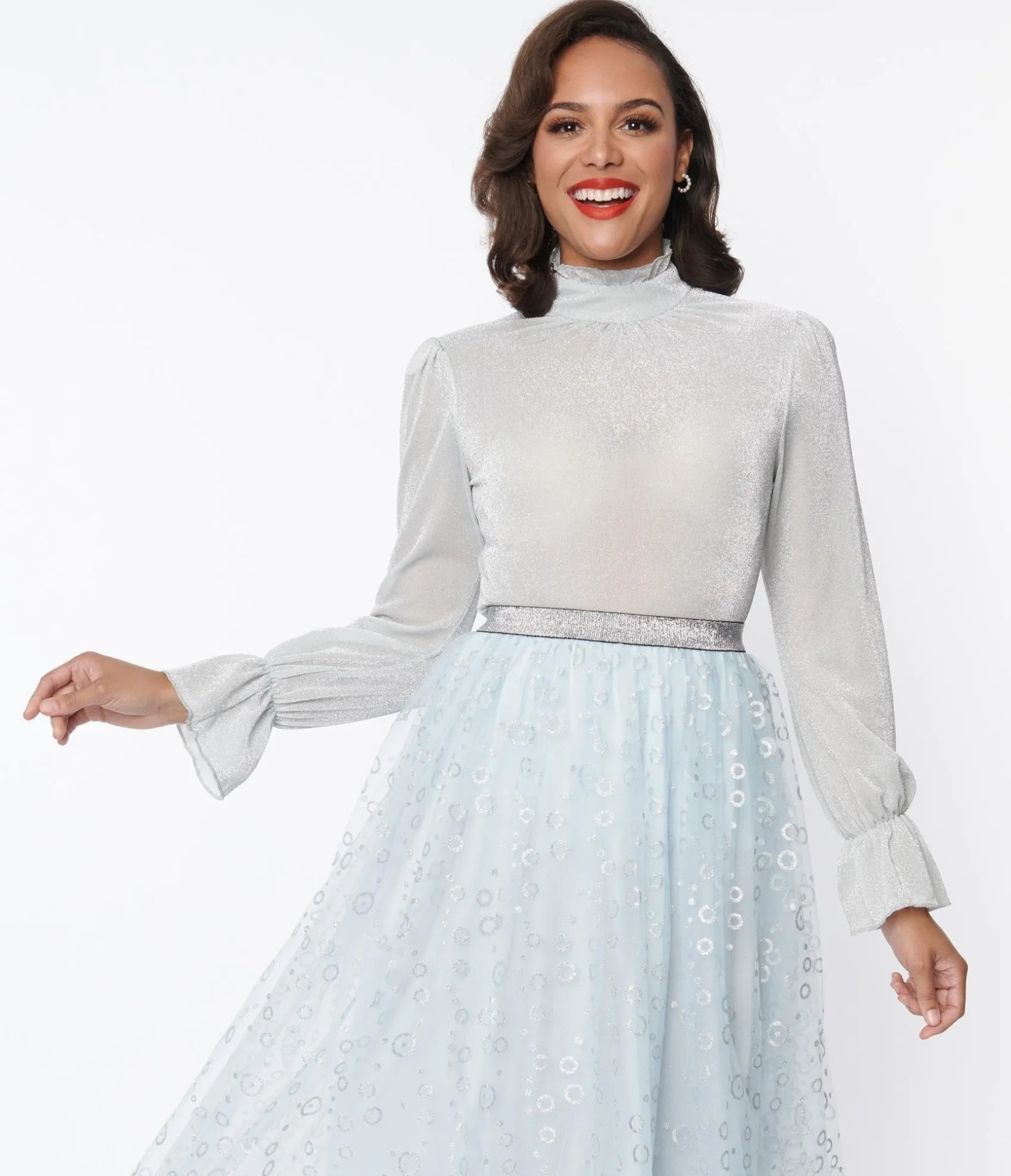 Unique Vintage Silver Mesh Donna Blouse Clearance