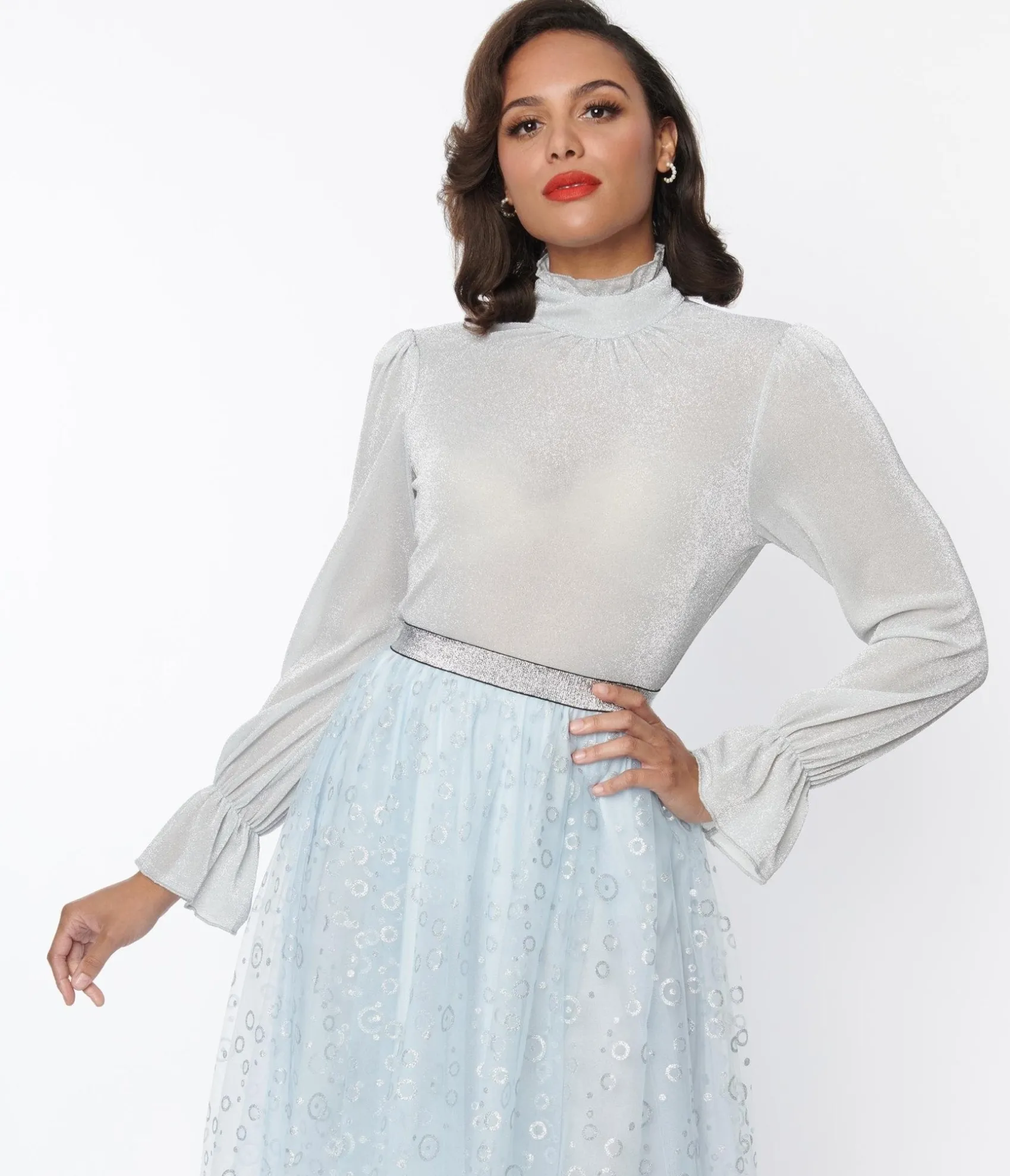 Unique Vintage Silver Mesh Donna Blouse Clearance