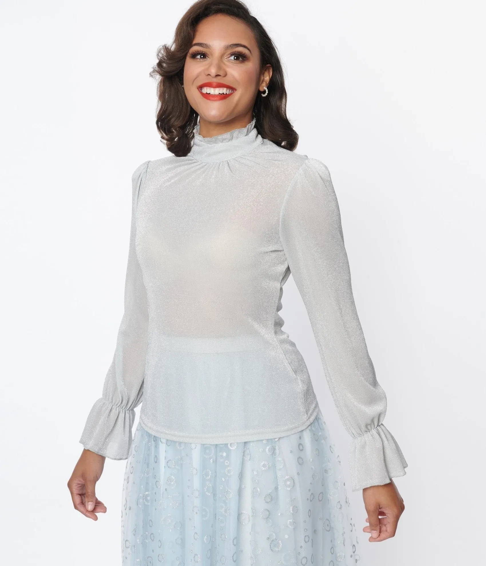 Unique Vintage Silver Mesh Donna Blouse Clearance