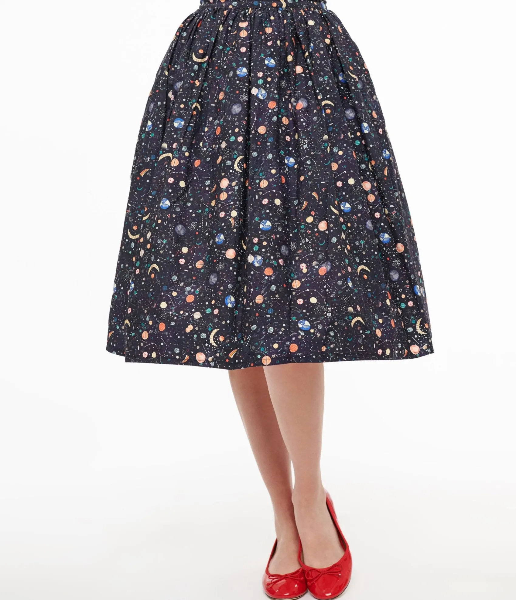 Unique Vintage Space Print Gellar Swing Skirt Discount