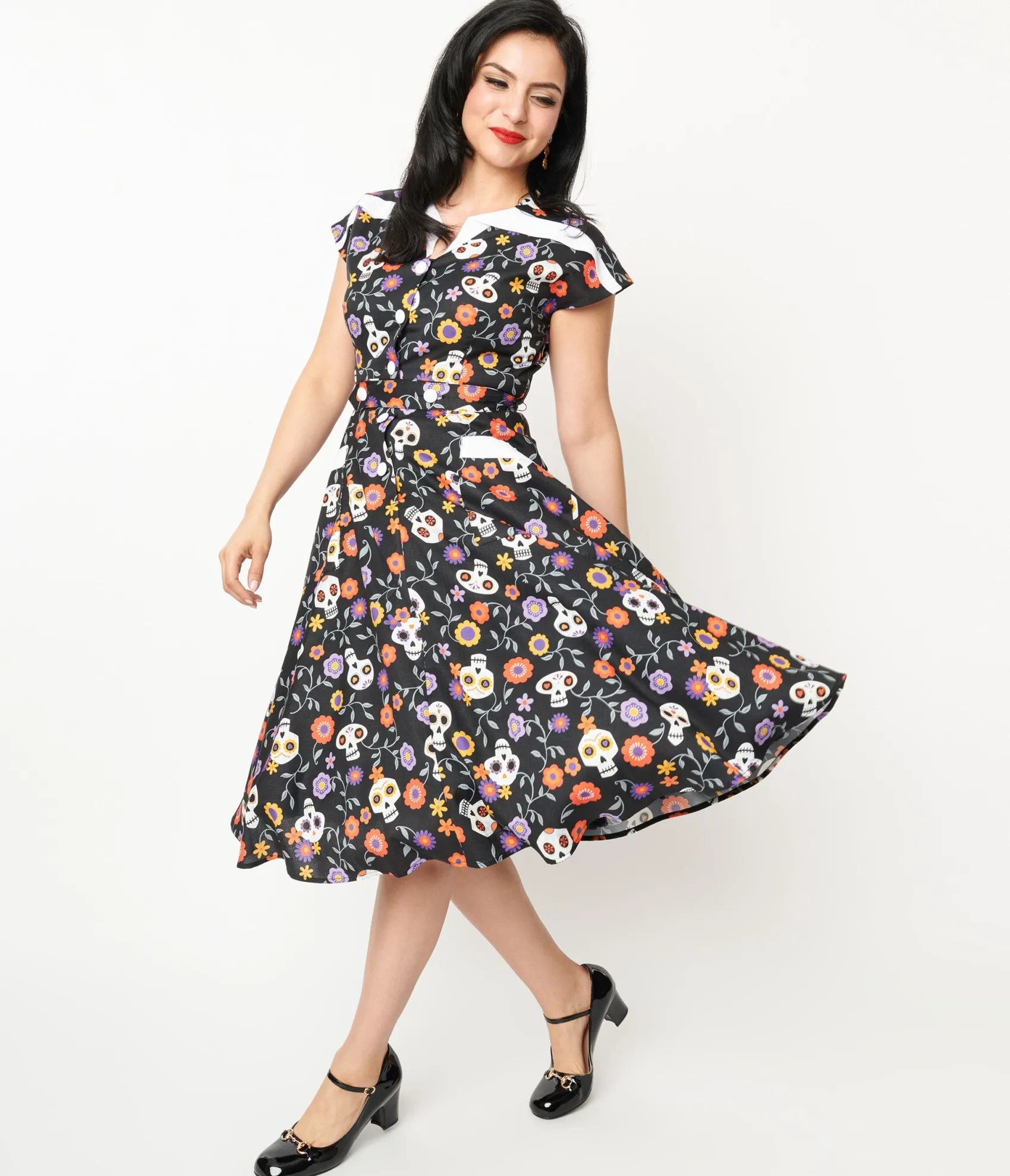 Unique Vintage Sugar Skulls Hedda Swing Dress Best Sale