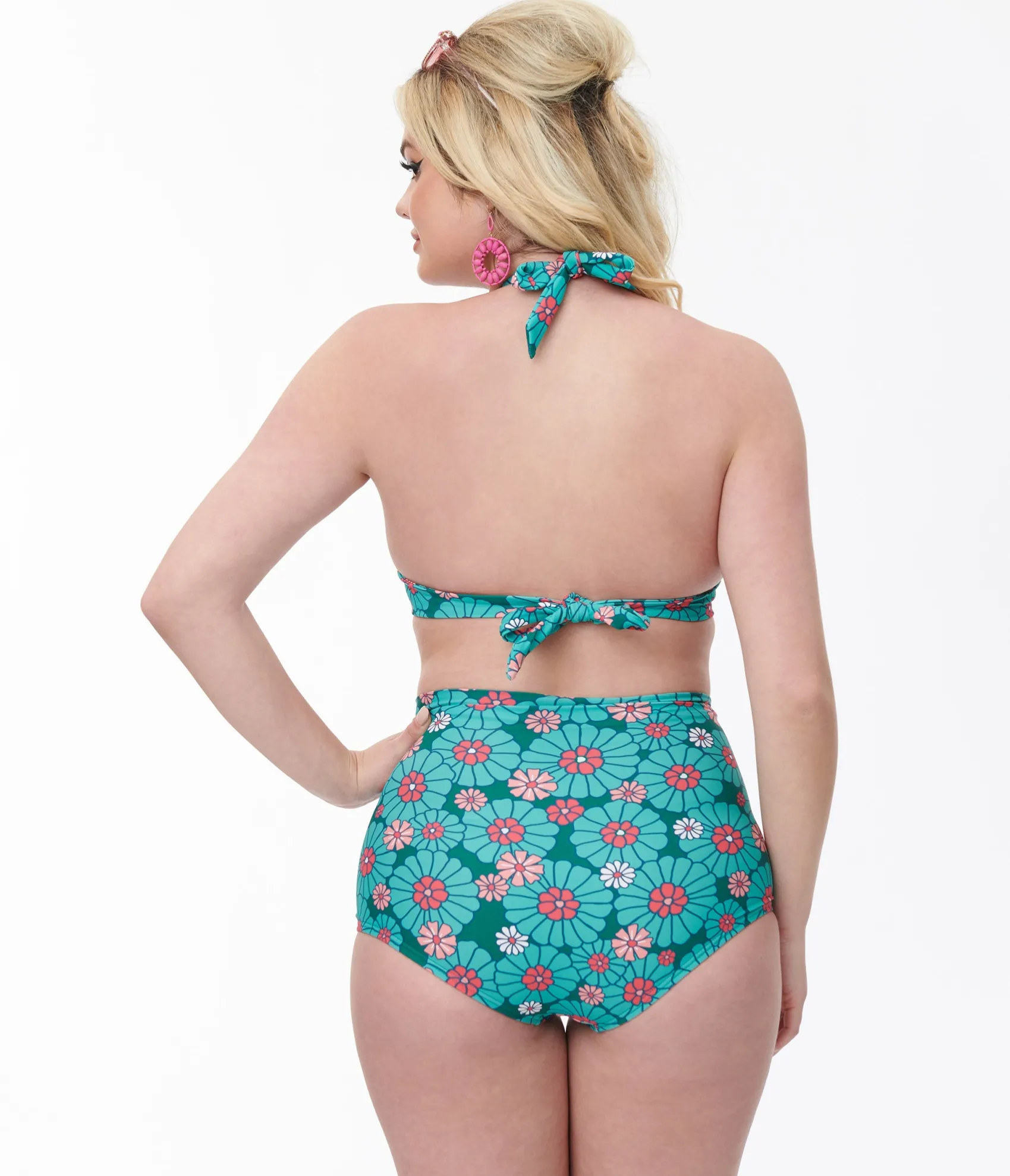 Unique Vintage Teal Flower Child Monroe Halter Swim Top Online
