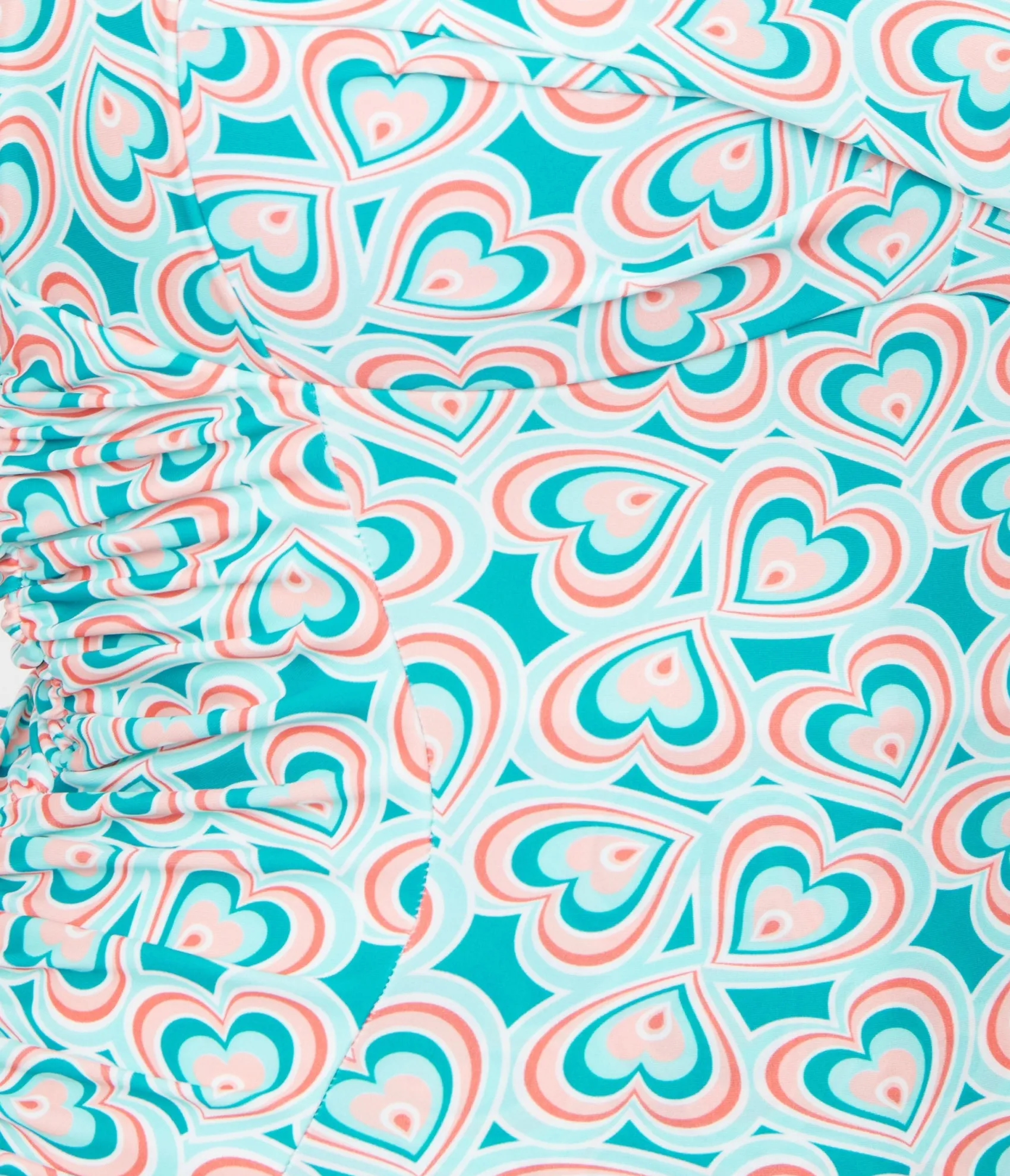 Unique Vintage Turquoise Retro Hearts Corinne Sheath Swimsuit New