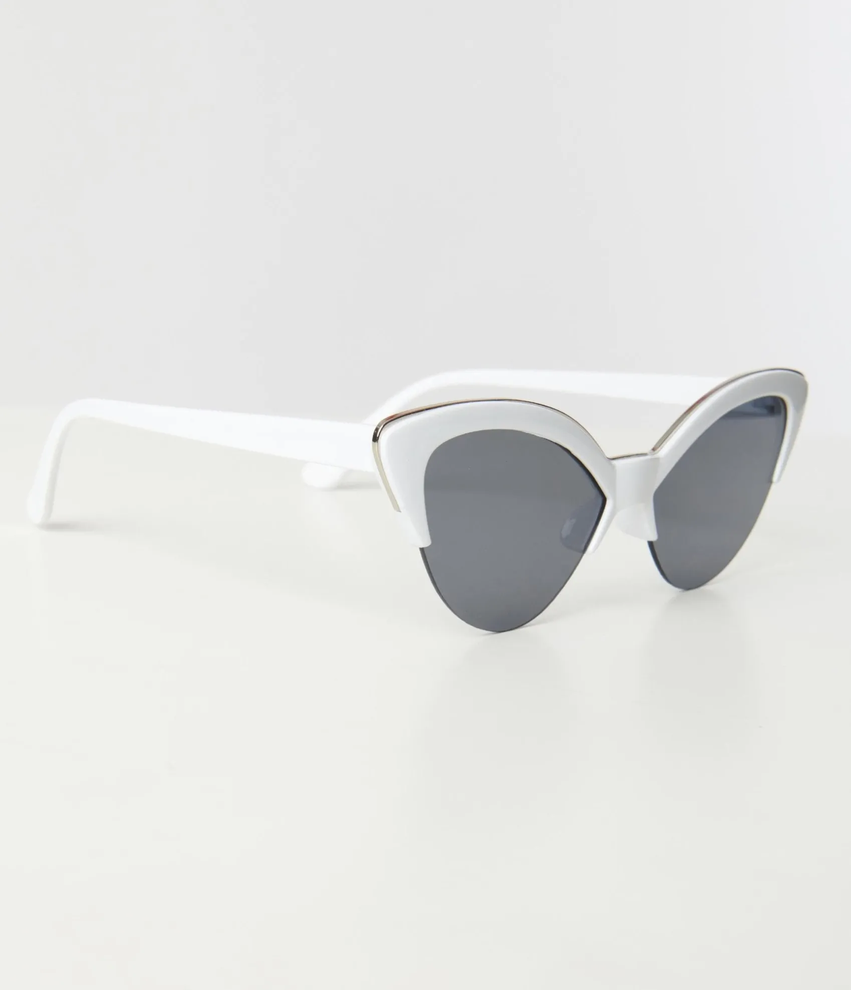 Unique Vintage White & Silver Half Rim Cat Eye Sunglasses Online