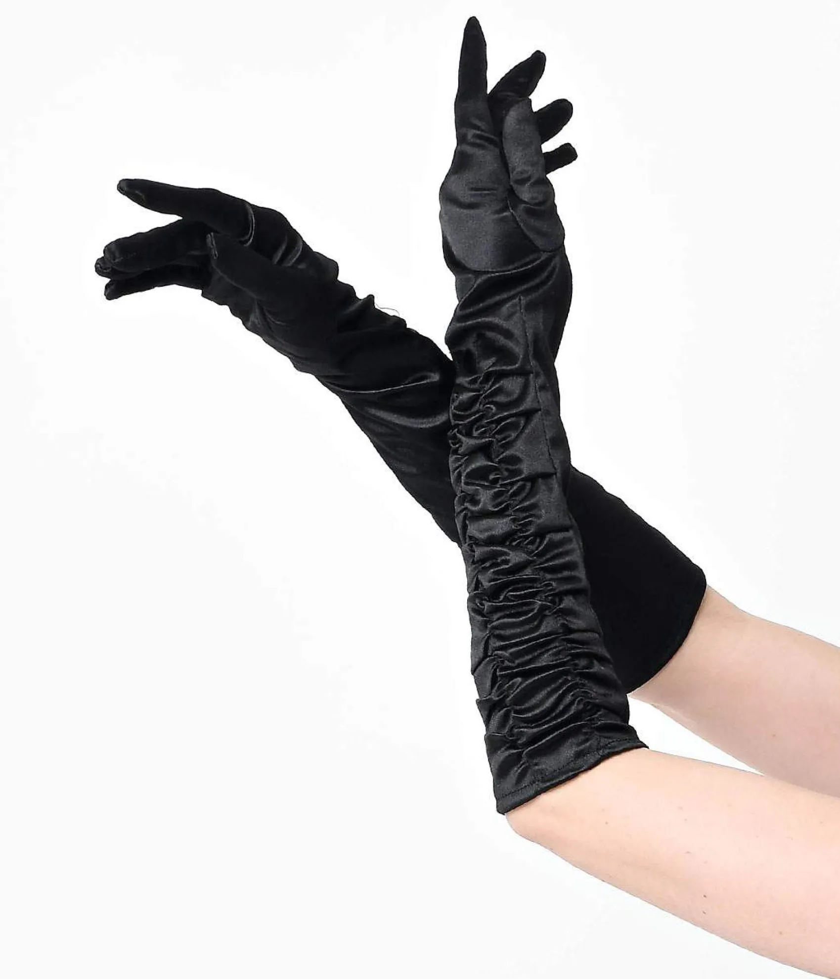 Unique Vintage Vintage Style Black Elbow Length Ruched Opera Gloves Sale