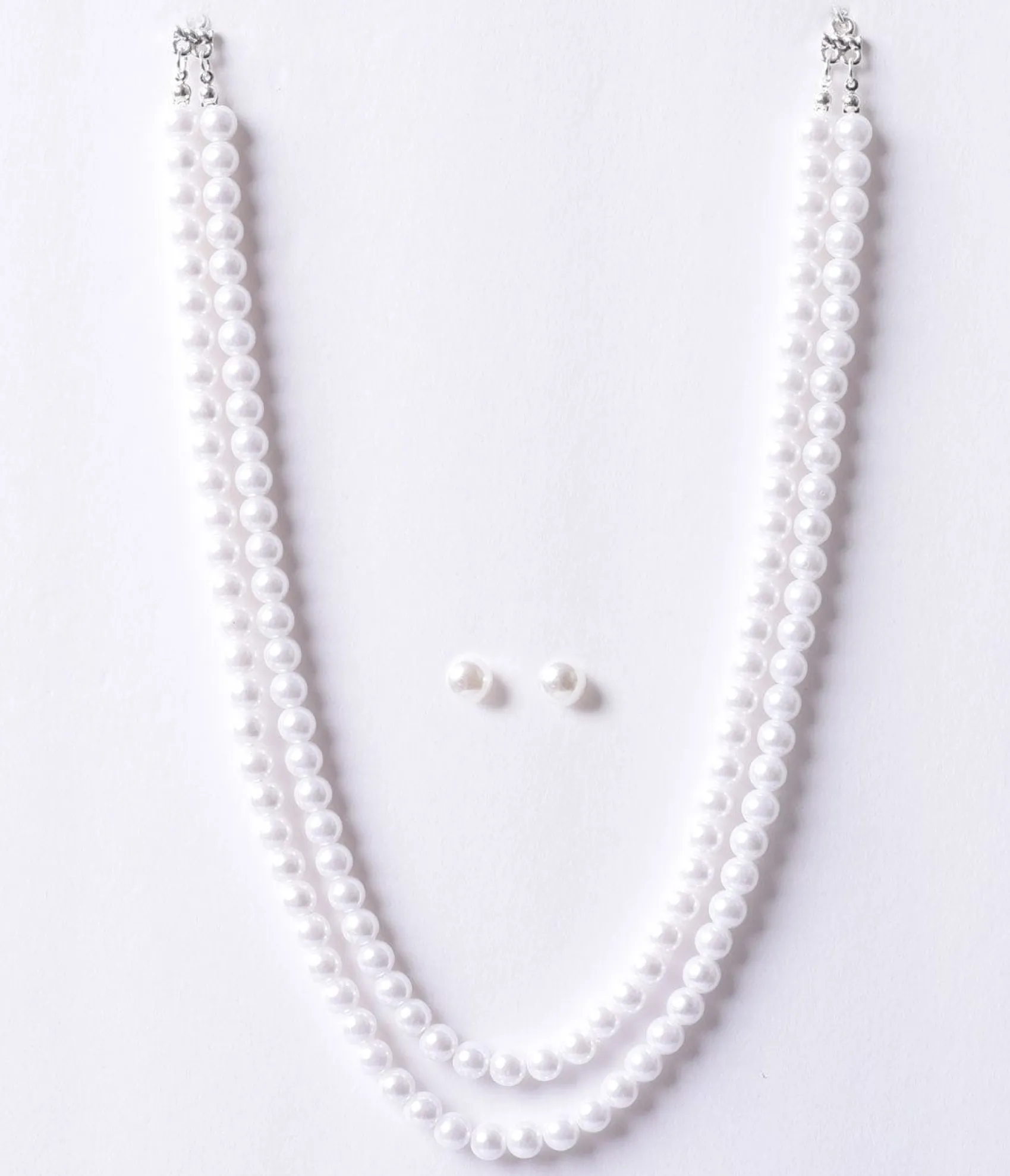 Unique Vintage Vintage Style Ivory Pearl Beaded Double Necklace & Earring Set Flash Sale