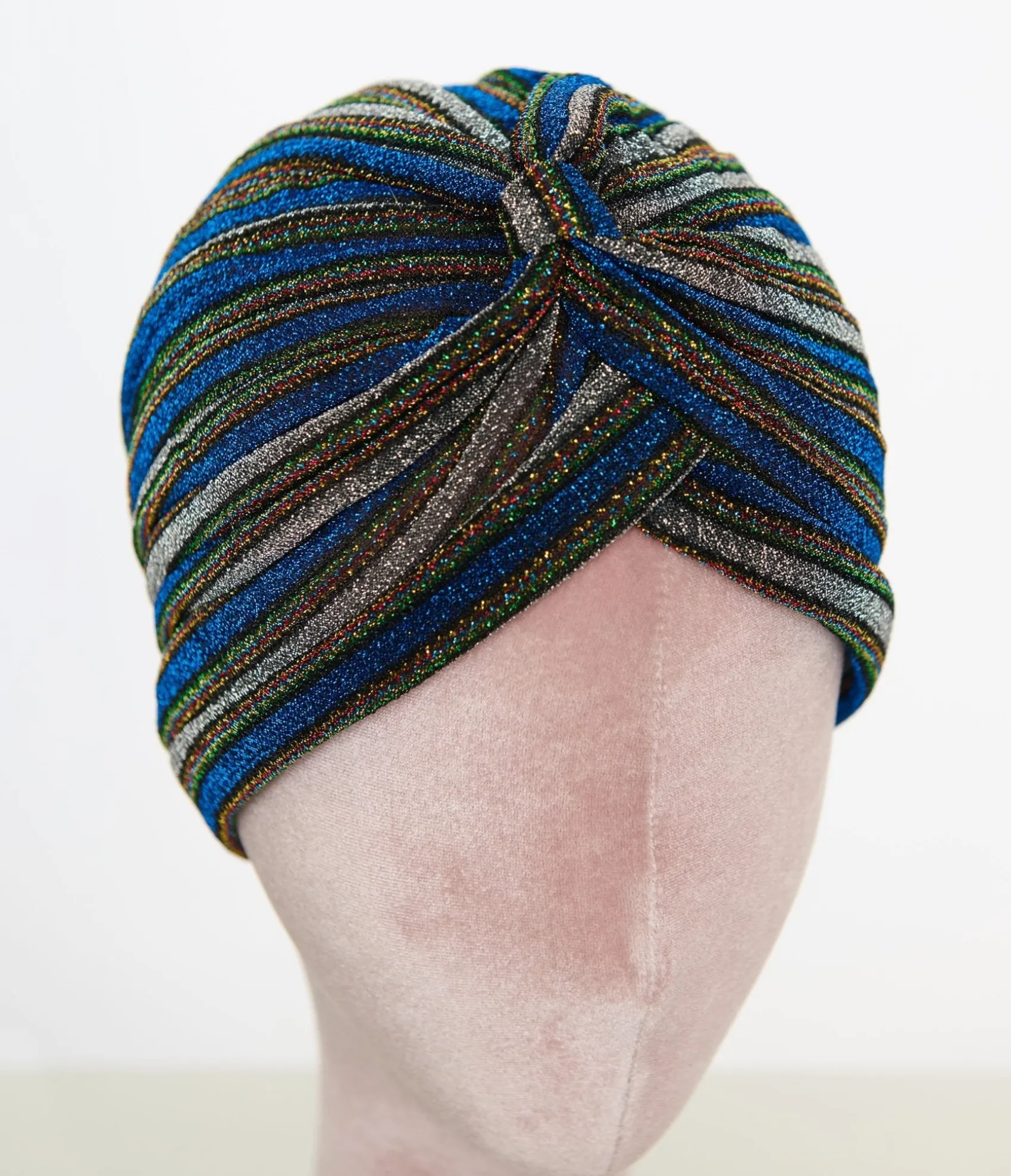 Unique Vintage Vintage Style Multicolor Metallic Blue Knotted Turban Hot